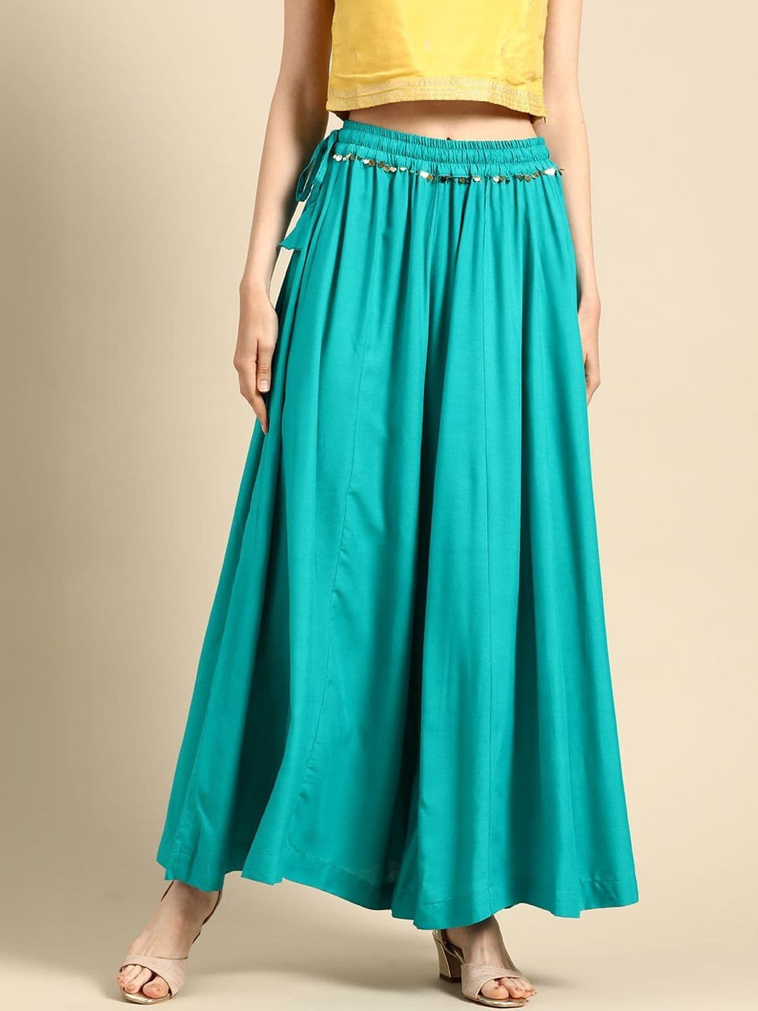 VEE POP Women Flared Knitted Ethnic Palazzos - view 1