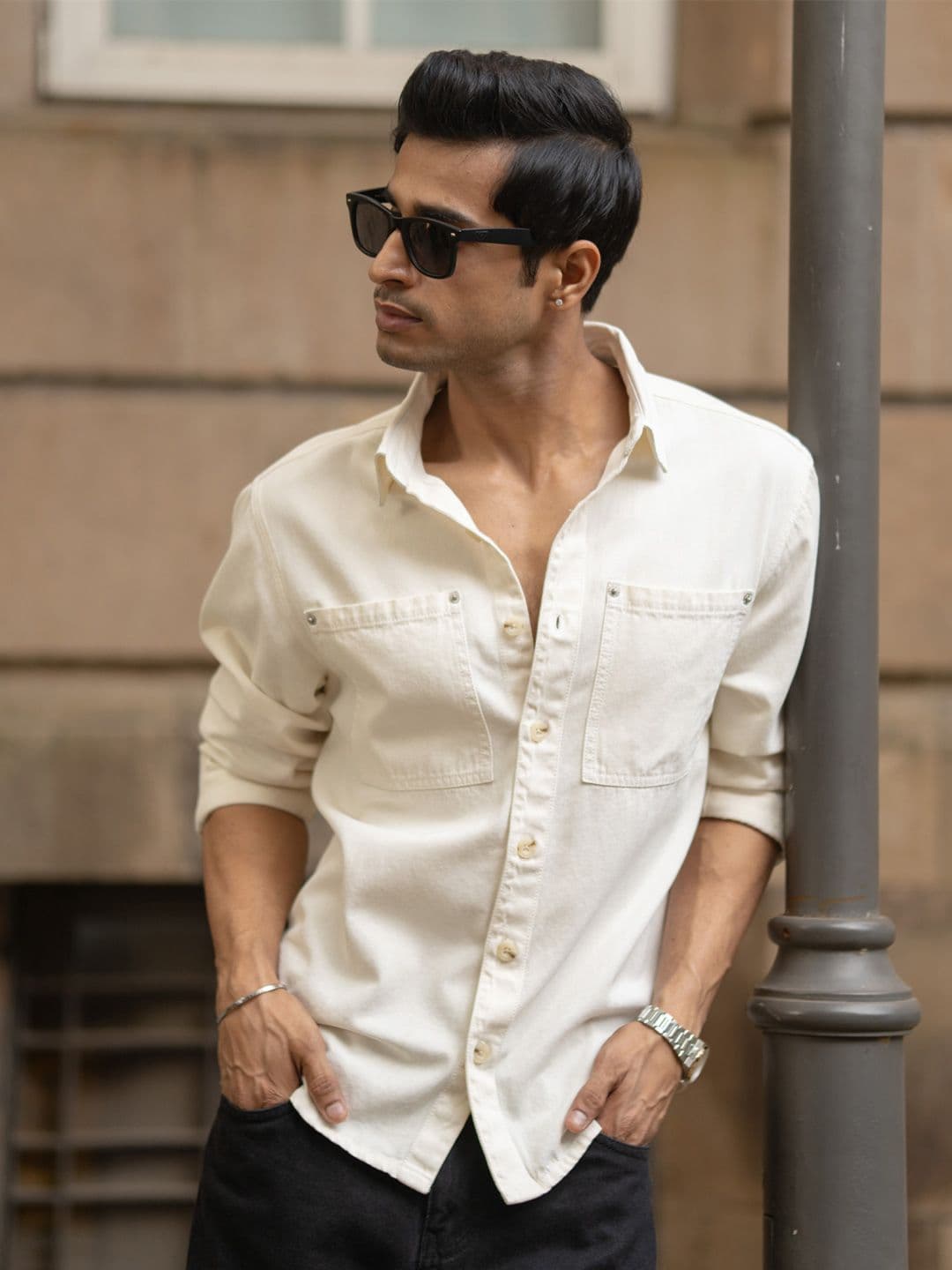 Powerlook Off Structured Cotton Long Sleeves Shirt - view 1