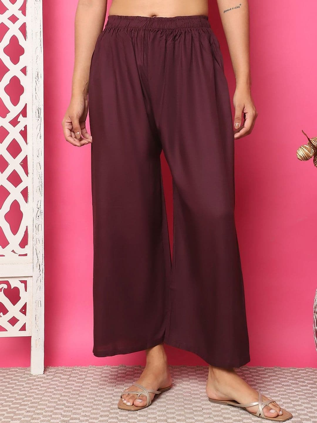 VEE POP Women Flared Knitted Ethnic Palazzos - view 1