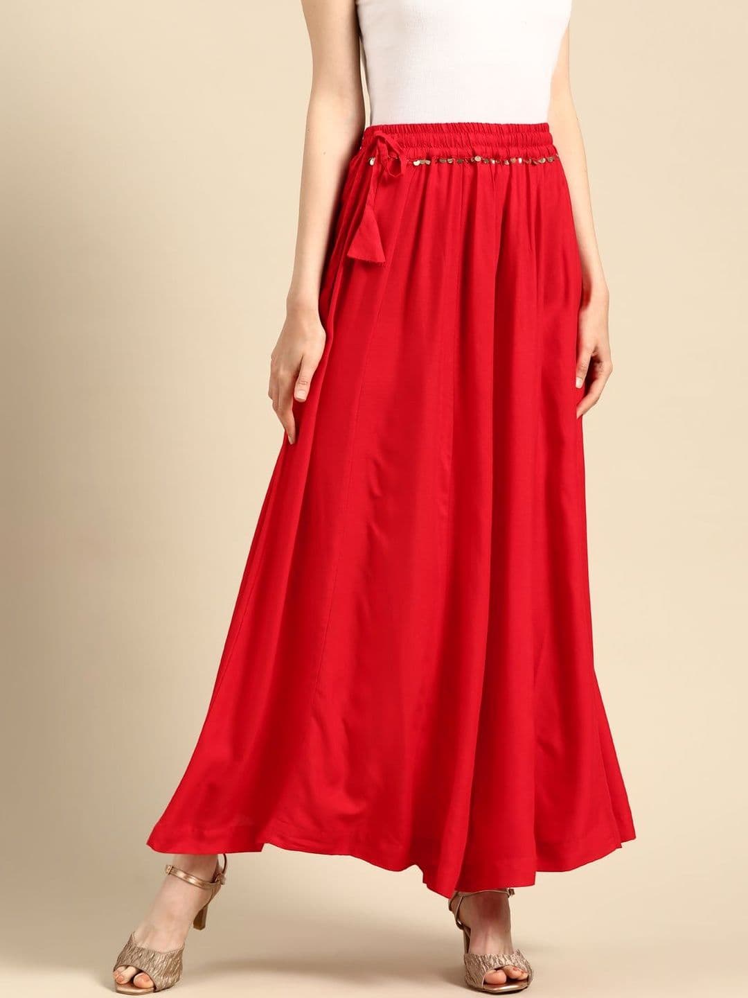 VEE POP Women Flared Knitted Ethnic Palazzos - view 1