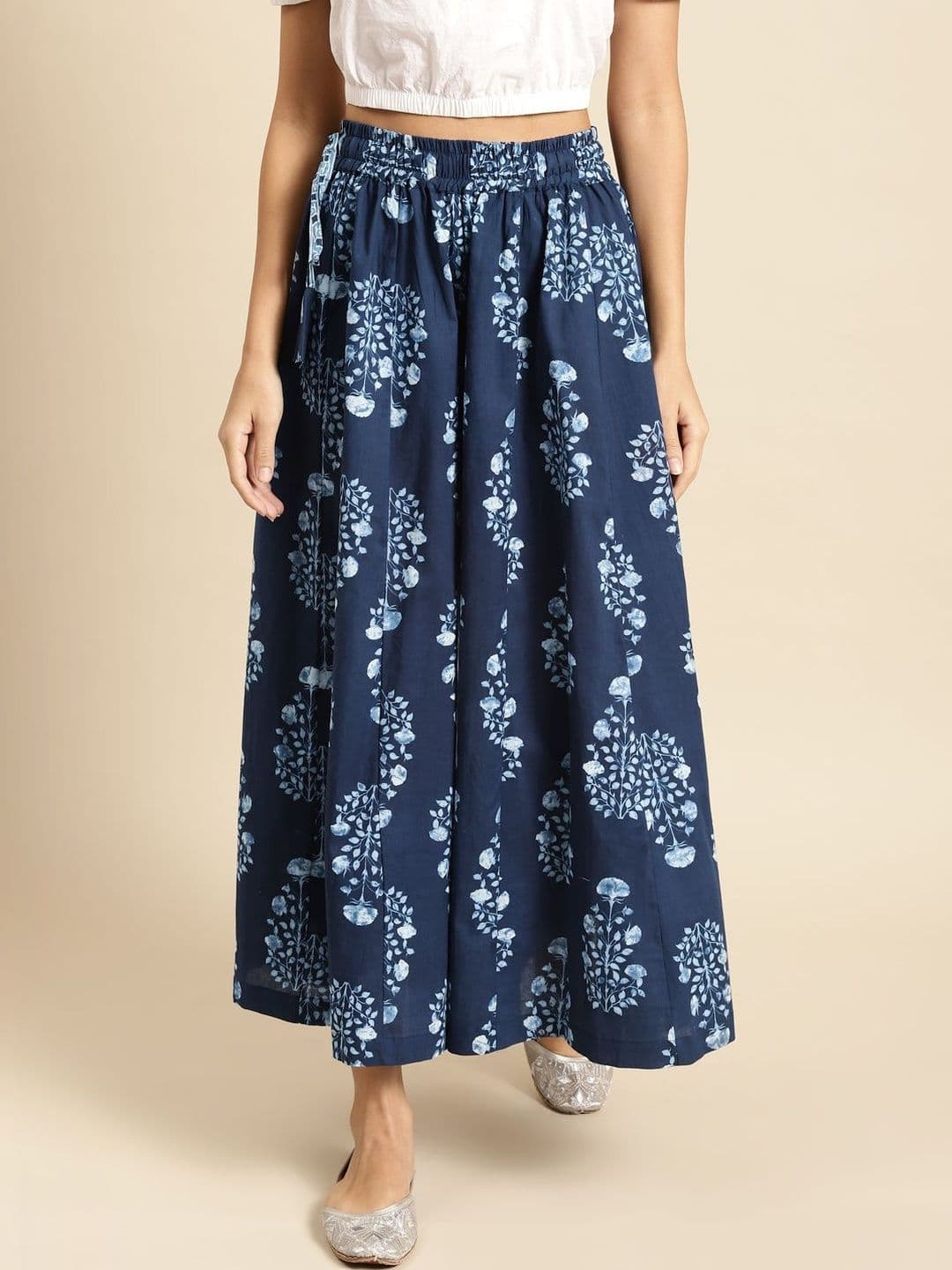 VEE POP Women Printed Flared Knitted Ethnic Palazzos - view 1