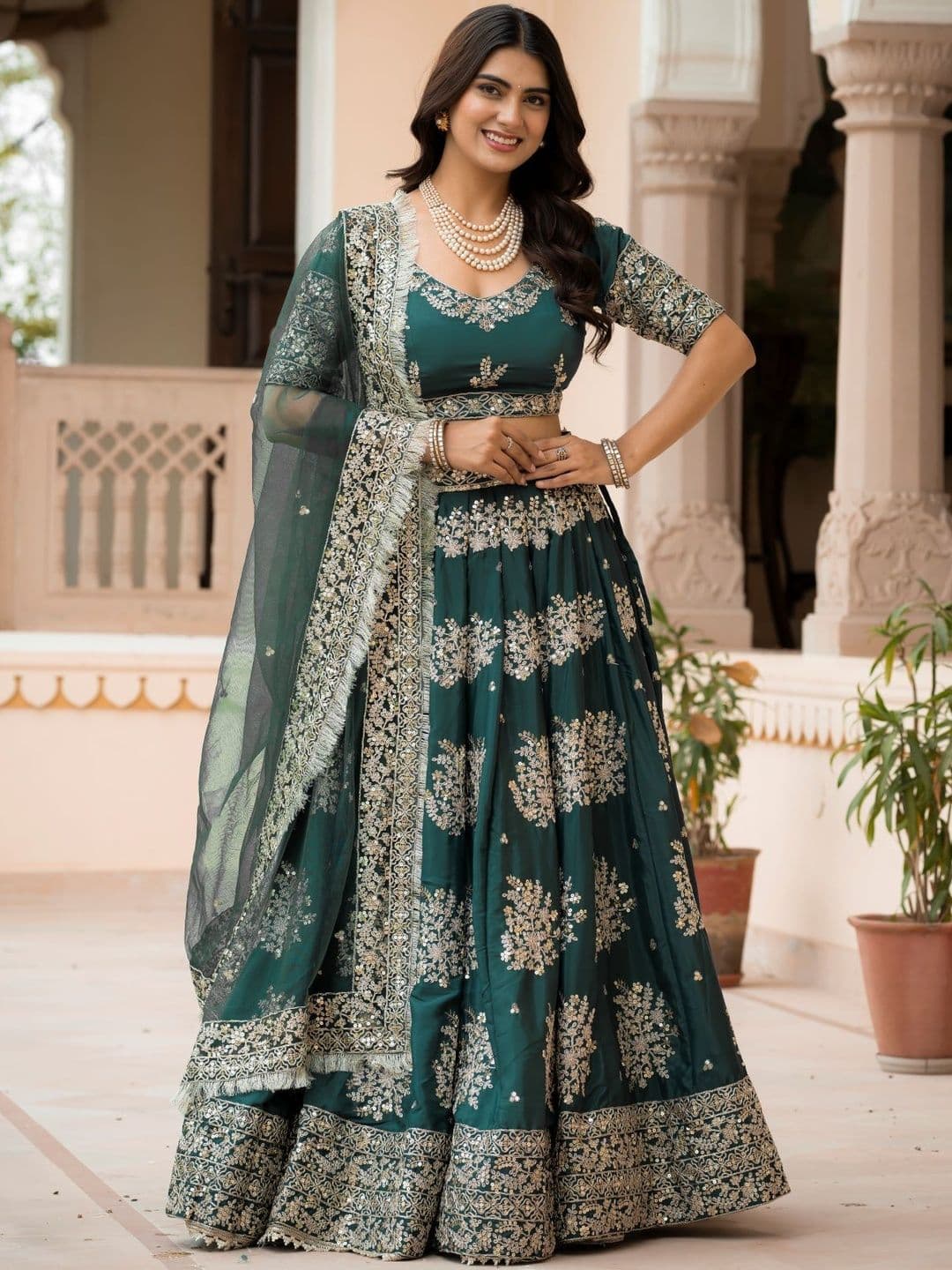 DREAM EXPORTER Women Silk Embroidered Semi-Stitched Lehenga - view 1