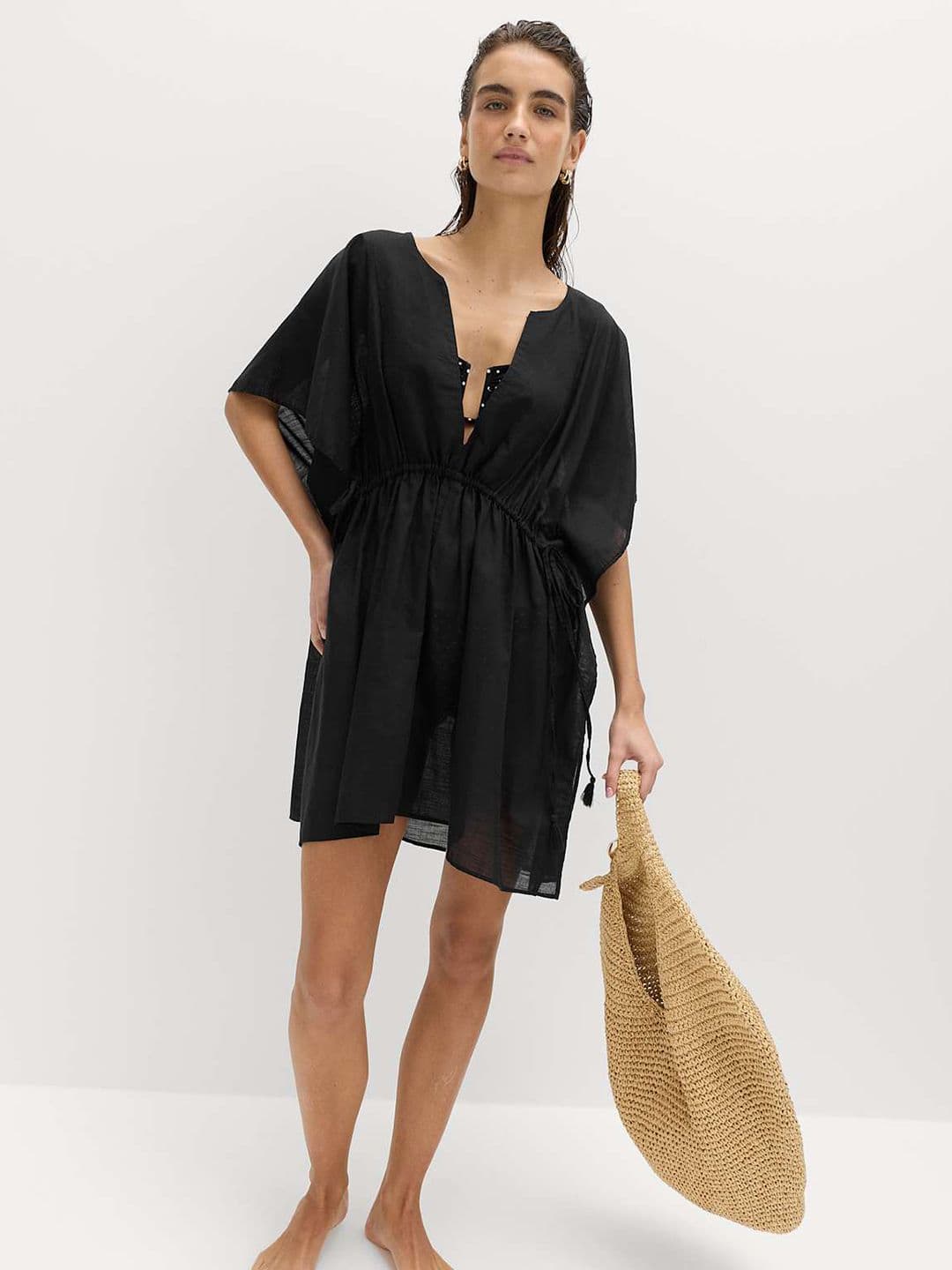 Marks & Spencer Pure Cotton Tie Detail Mini Kaftan Dress - view 1