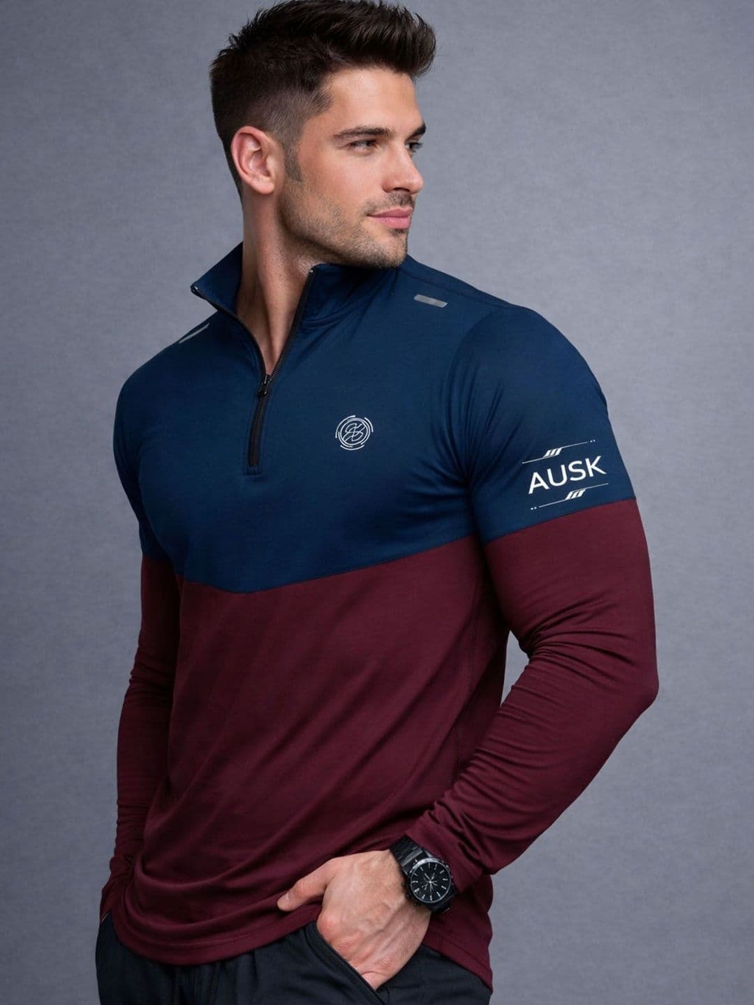 AUSK Men Colourblocked Turtle Neck T-shirt - view 1