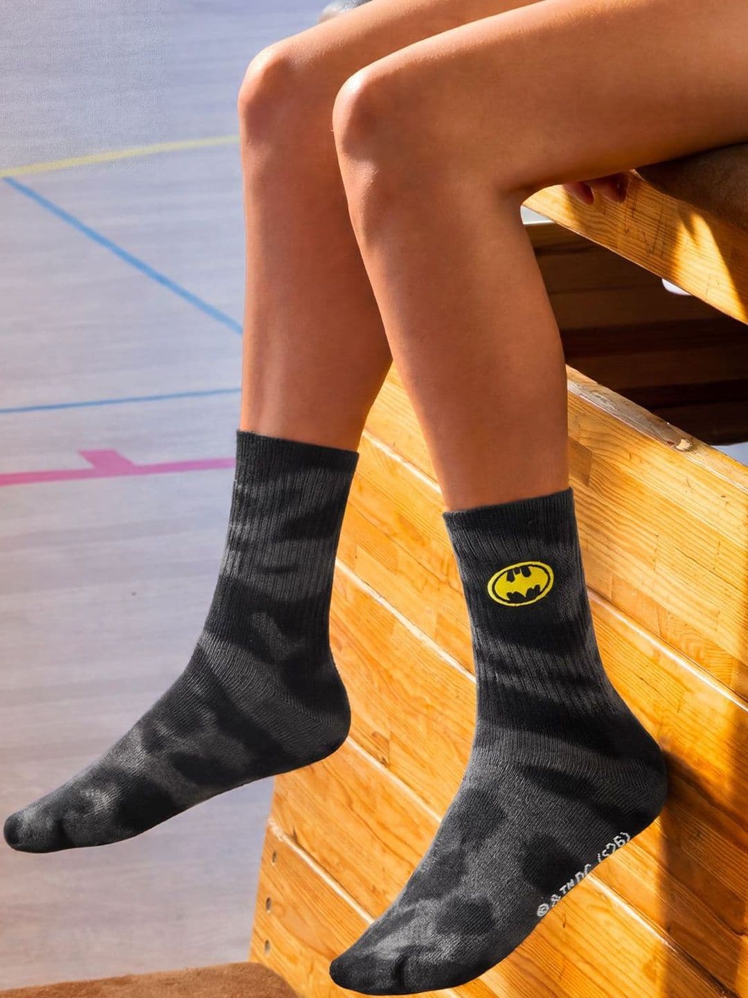 The Souled Store Men Batman Black Tie-Dye Cotton Crew Embroidery Socks - view 1