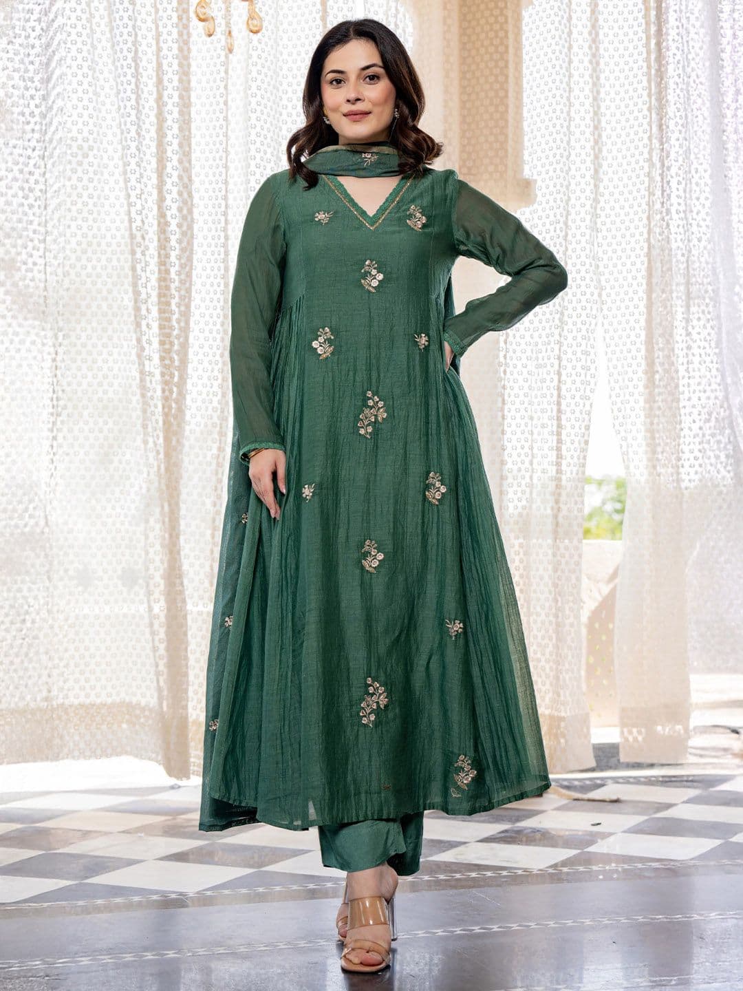 Anouk Rustic Women Viscose Embroidery Anarkali Kurta Pant with Dupatta Set - view 1