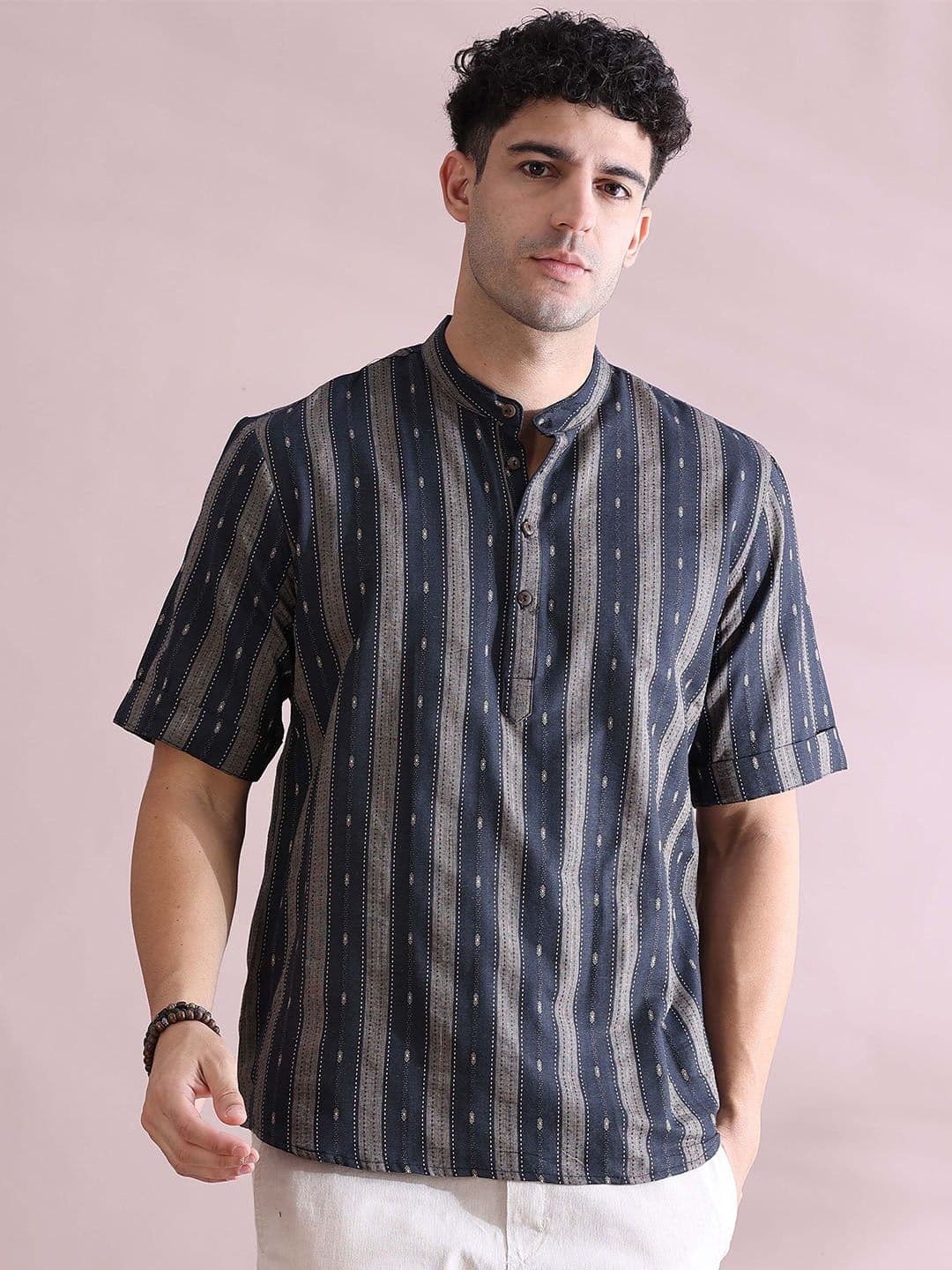 FILORI STUDIO Men Textured Navy Blue Kurta - view 1
