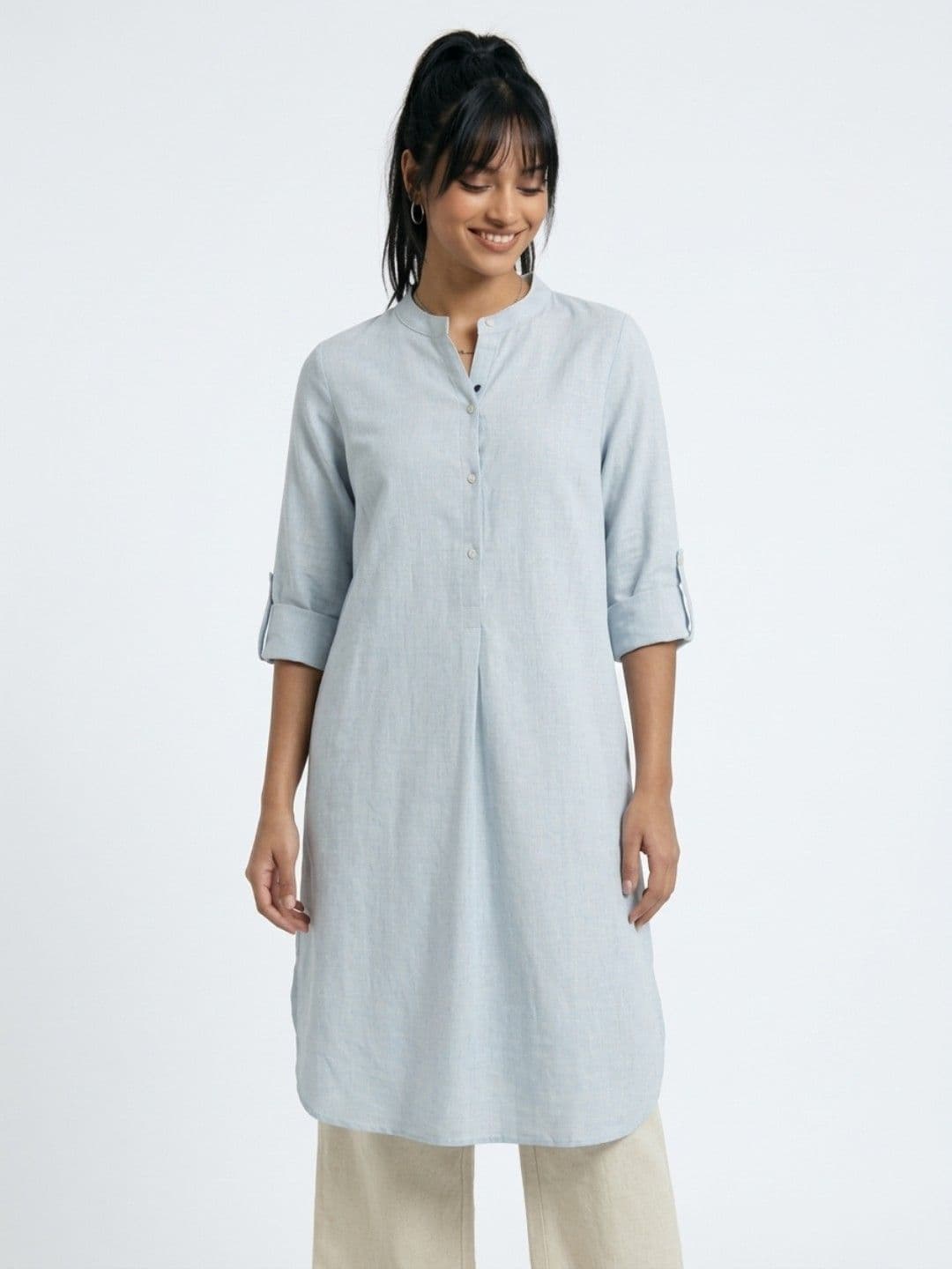 fusion by glitchez Thread Work Mandarin Collar Straight Kurta - view 1