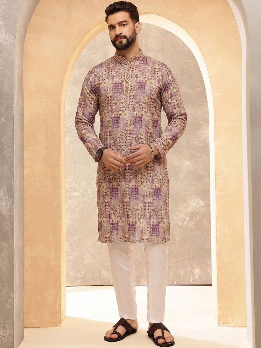 VELKYNOX Men Geometric Printed Kurta - view 1