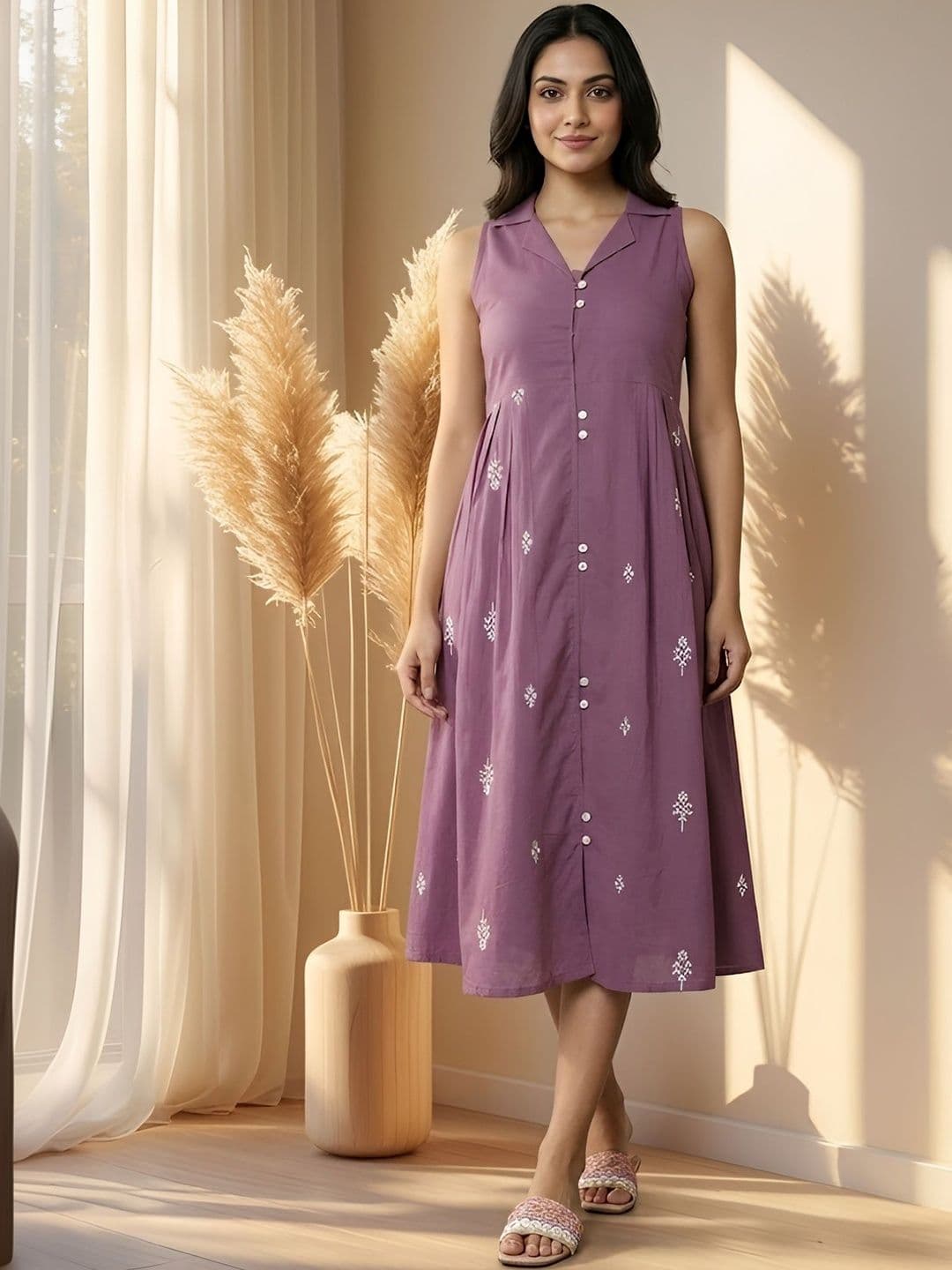 HERE&NOW Ethnic Motifs Embroidered A-Line Midi Dress - view 1