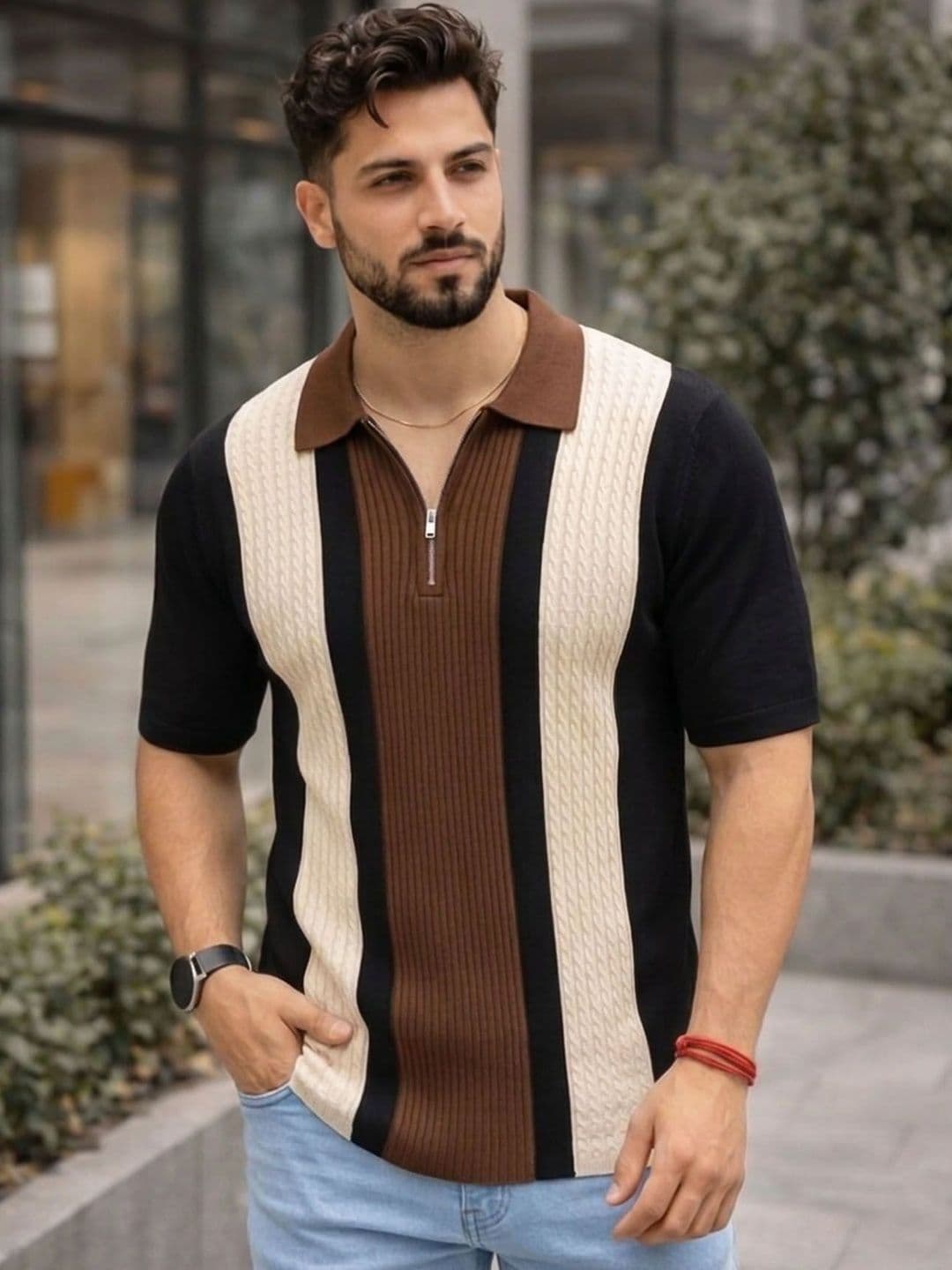 THE BEETEL HOUSE Men Colourblocked Polo Collar T-shirt - view 1