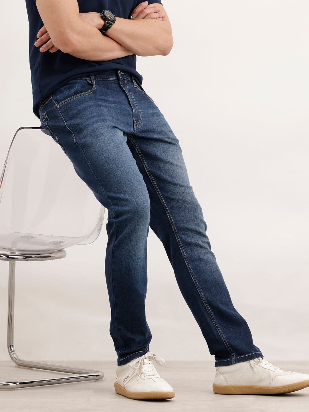 WROGN Men Slim Fit Mid-Rise Light Fade Stretchable Jeans - view 1