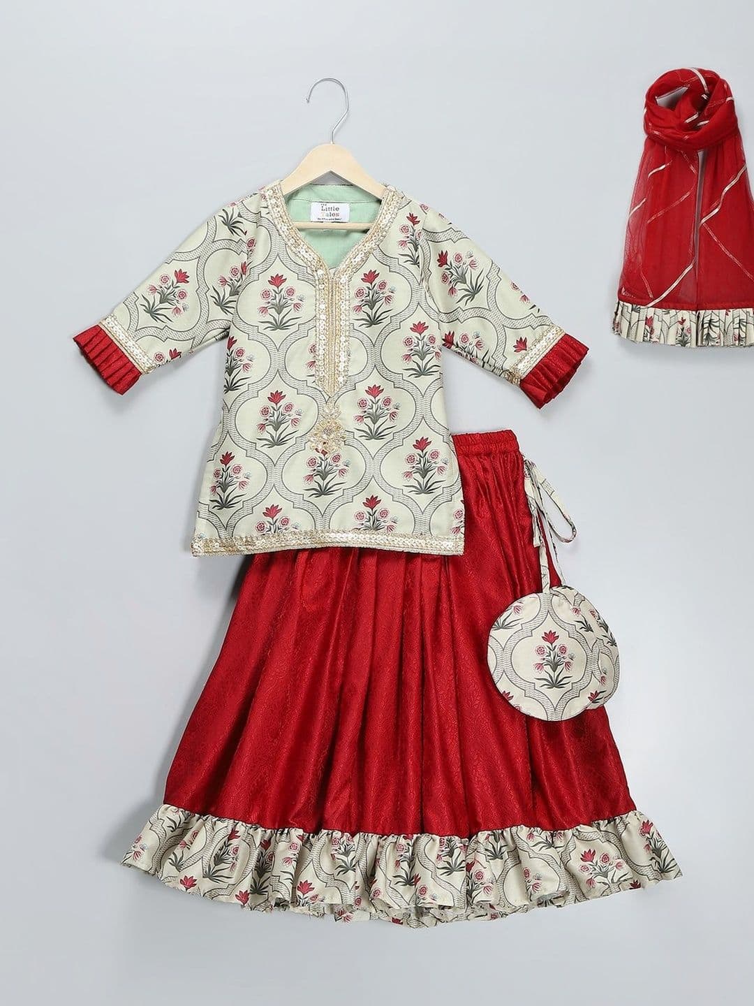 The Little Tales Girls Printed Sequinned Ready to Wear Lehenga & Blouse With Dupatta - view 1