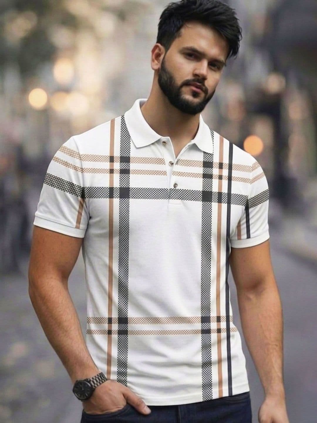 ENITOR Men Checked Polo Collar T-shirt - view 1