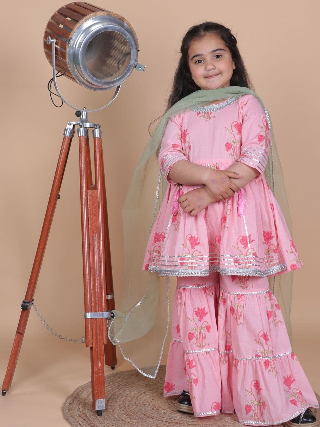 Littleblessings Girls Printed Block Print Ready to Wear Lehenga & Blouse With Dupatta - view 1