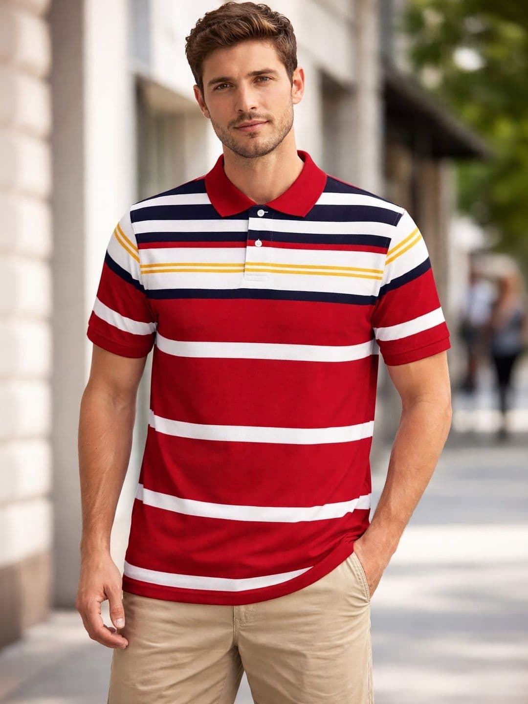 WILD COPS Men Striped Polo Collar Boxy T-shirt - view 1