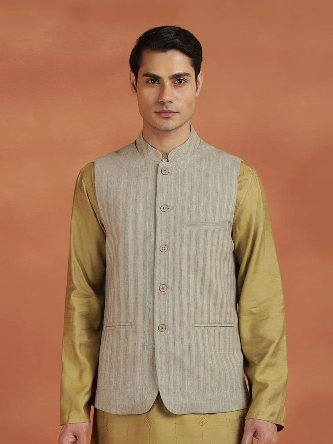 Fabindia Striped Pure Cotton Woven Nehru Jackets - view 1