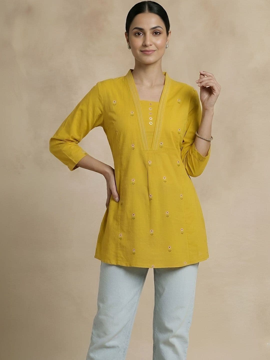 SZN Floral Embroidered Ethnic Cotton Top - view 1