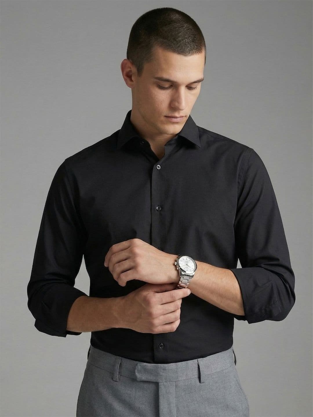 Louis Philippe Ath.Work Louis Philippe Men?s Slim Fit Bamboo Blend Sustainable Stretch Young Formal Shirt