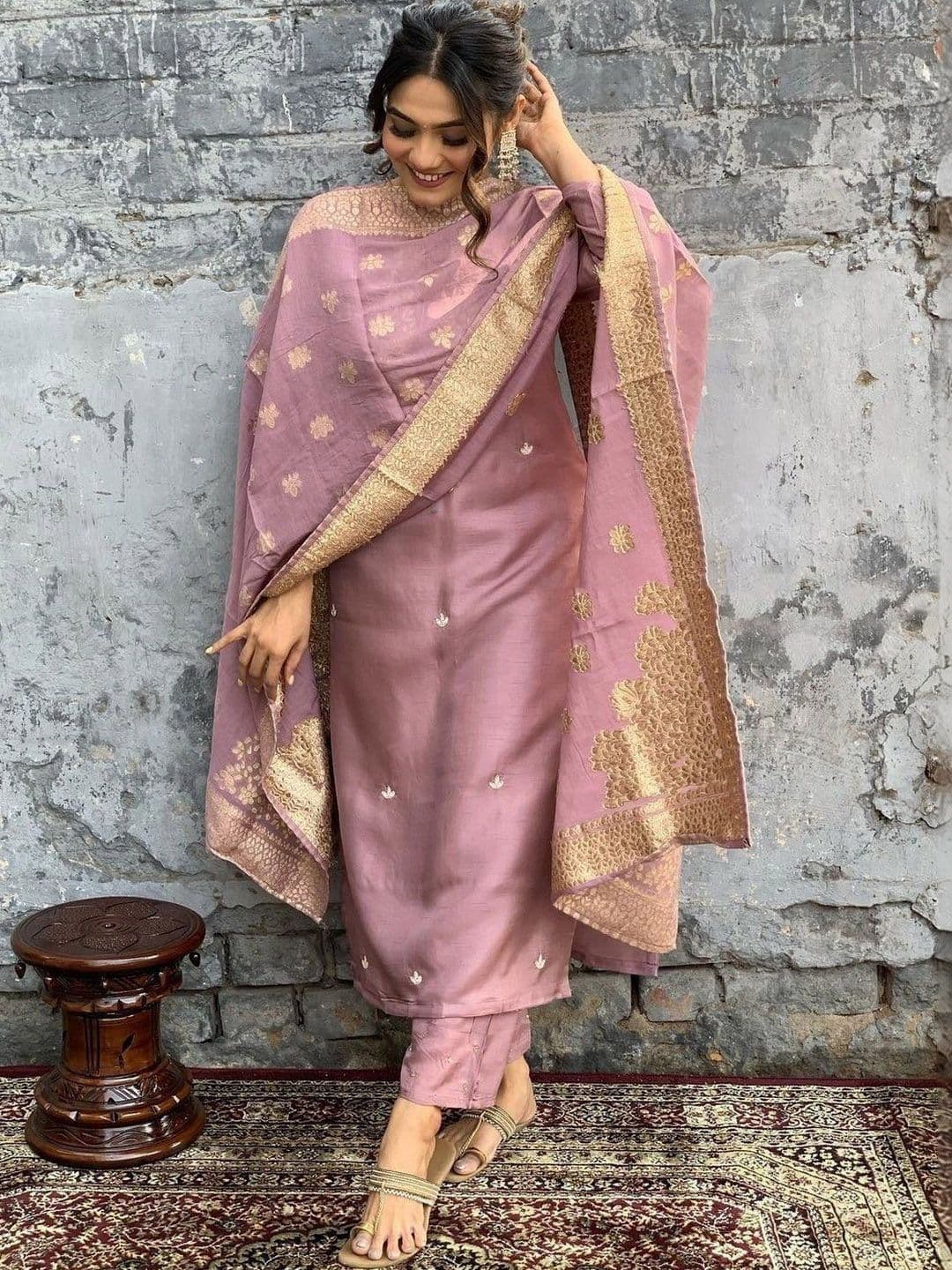 all about you Women Floral Embroidered Regular Kurta with Trousers & With Dupatta - view 1