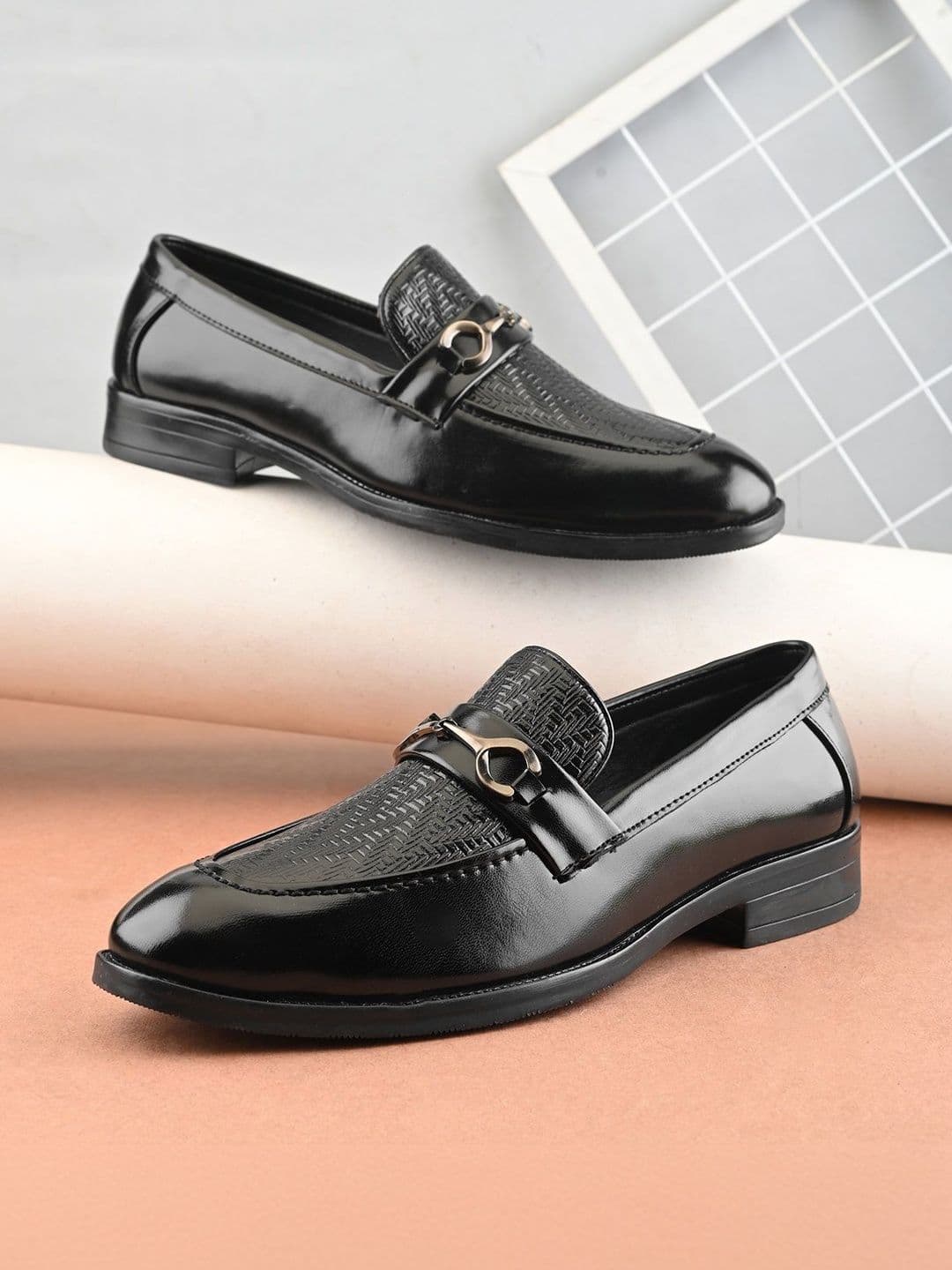 House of Pataudi Men Textured Slip-on Light Weight Comfort Formal Loafers - view 1