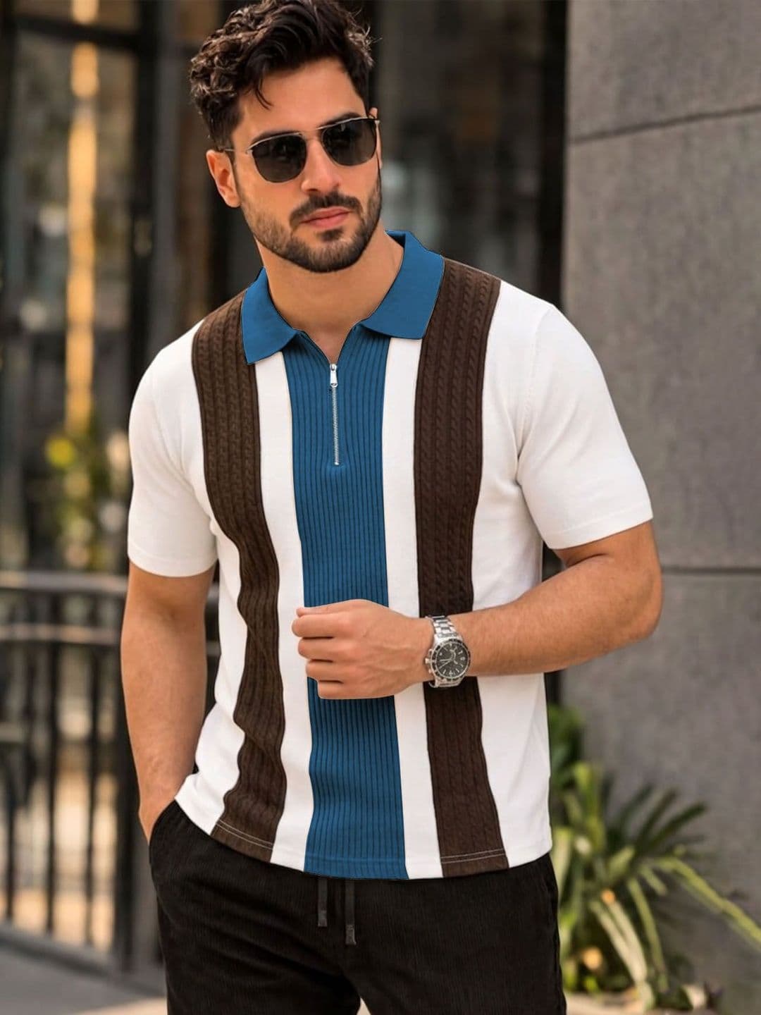 ENITOR Men Striped Polo Collar T-shirt - view 1