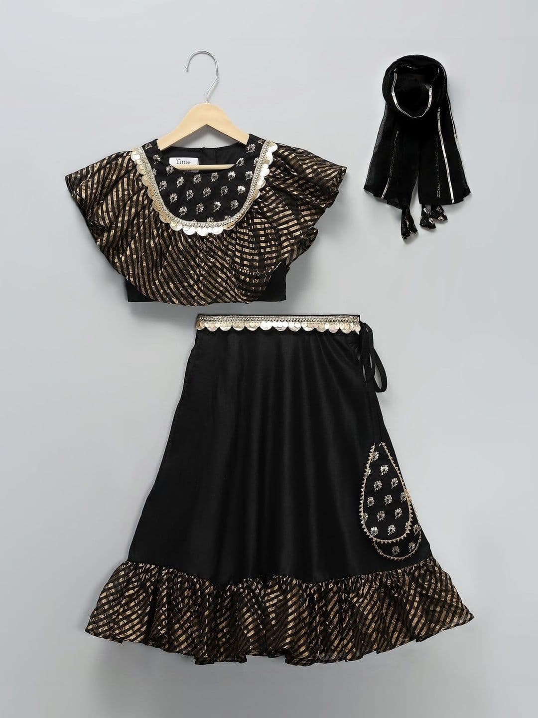 The Little Tales Girls Embellished Sequinned Semi-Stitched Lehenga & Blouse With Dupatta - view 1