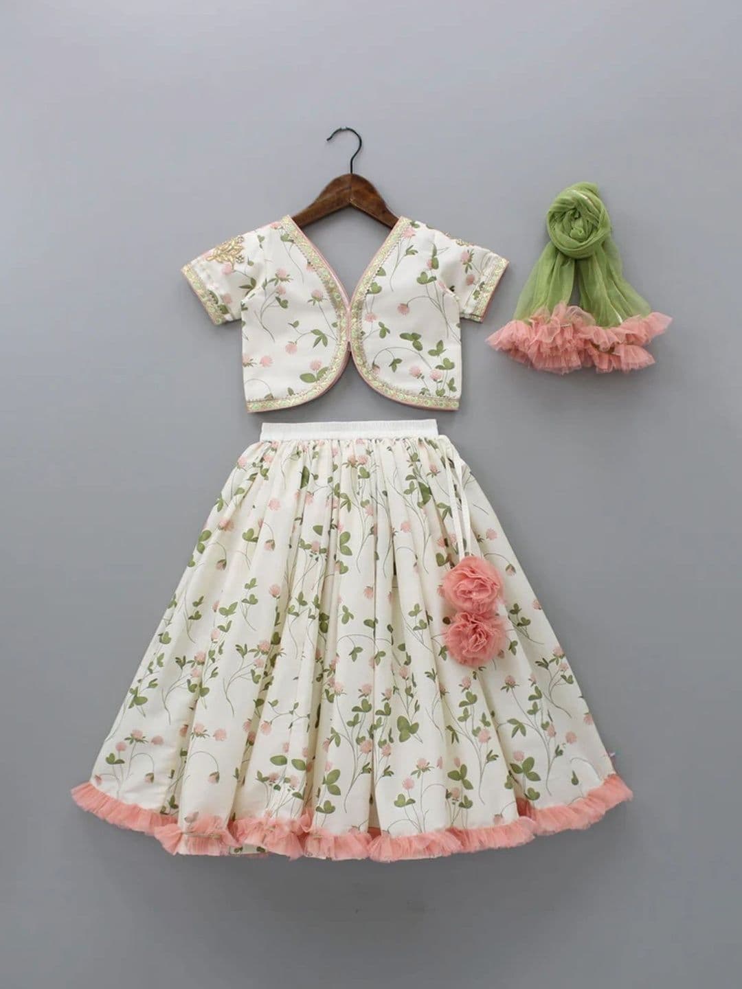 The Little Tales Girls Printed Thread Work Ready to Wear Lehenga & Blouse With Dupatta - view 1