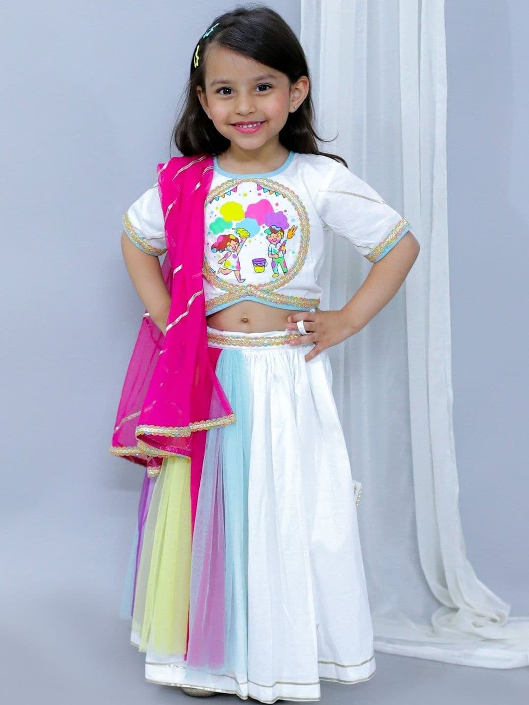 The Little Tales Girls Embroidered Thread Work Semi-Stitched Lehenga & Blouse With Dupatta - view 1