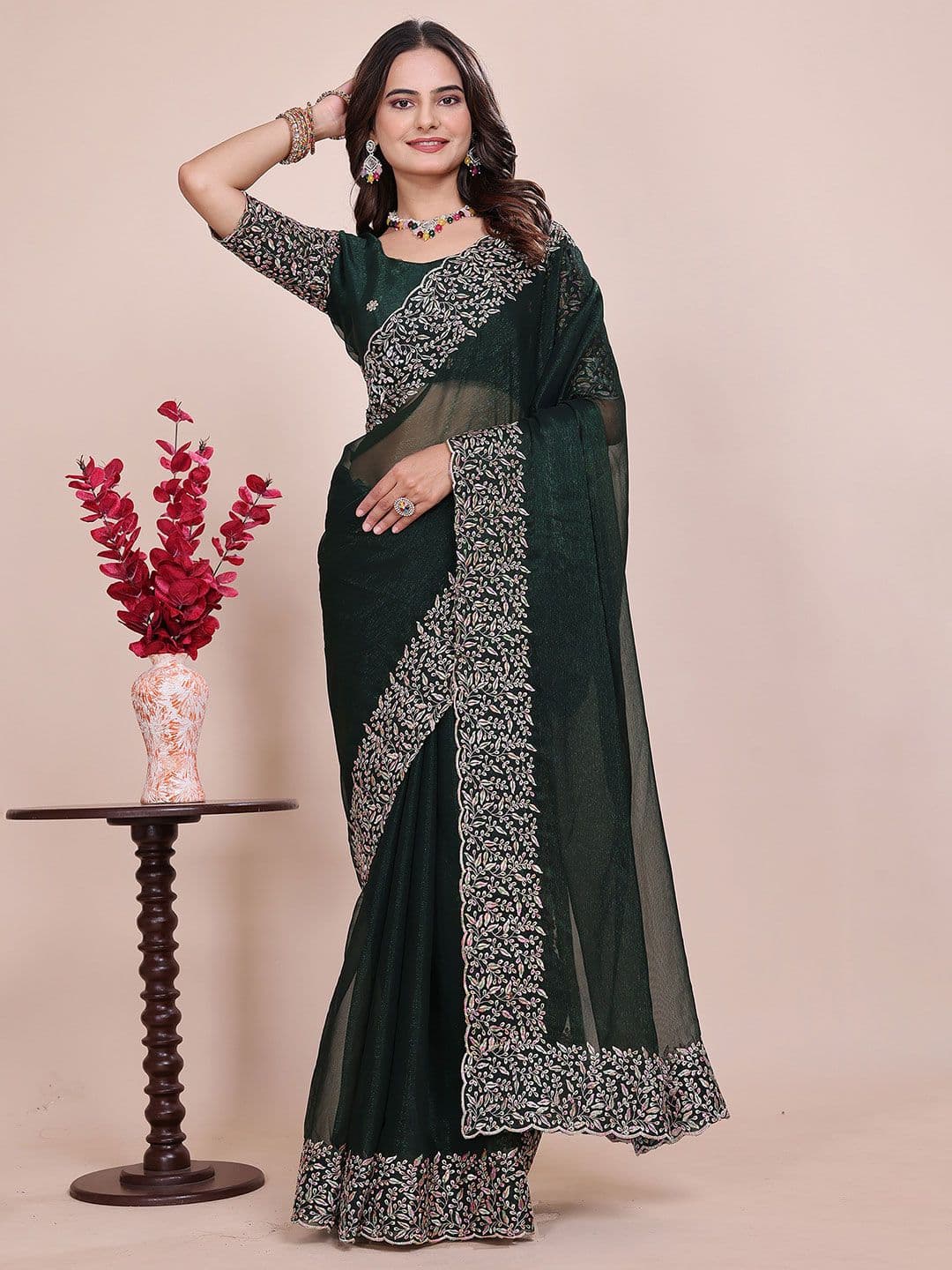 PHEASANT Embellished Tissue Designer Saree - view 1