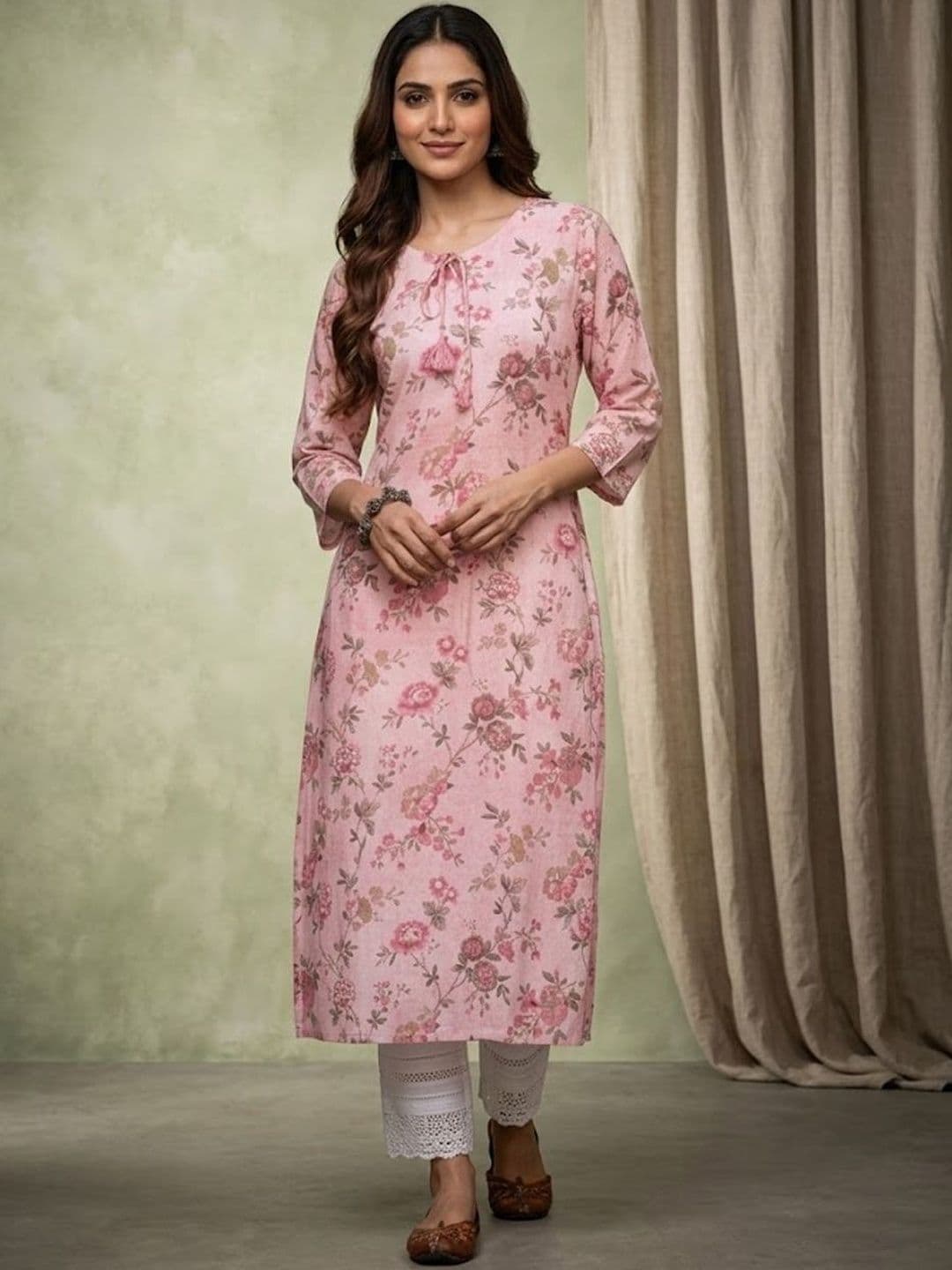 Sangria Printed Cotton Round Neck Calf Length Straight Kurta - view 1