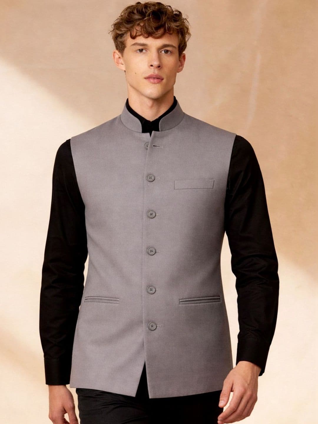 Greenfibre Men Woven Nehru Jackets - view 1