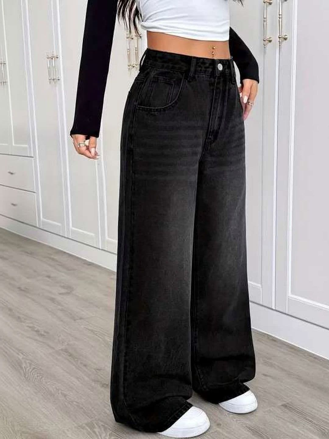 MKCLOTHES Women Wide Leg Mid-Rise Light Fade Jeans - view 1