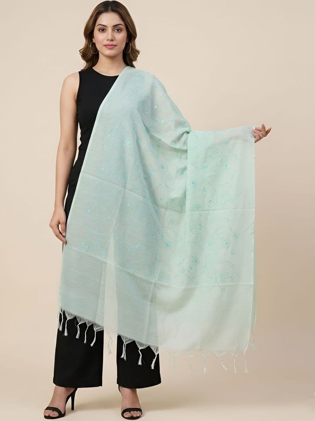 MUFFLY Embroidered Dupatta with Thread Work - view 1