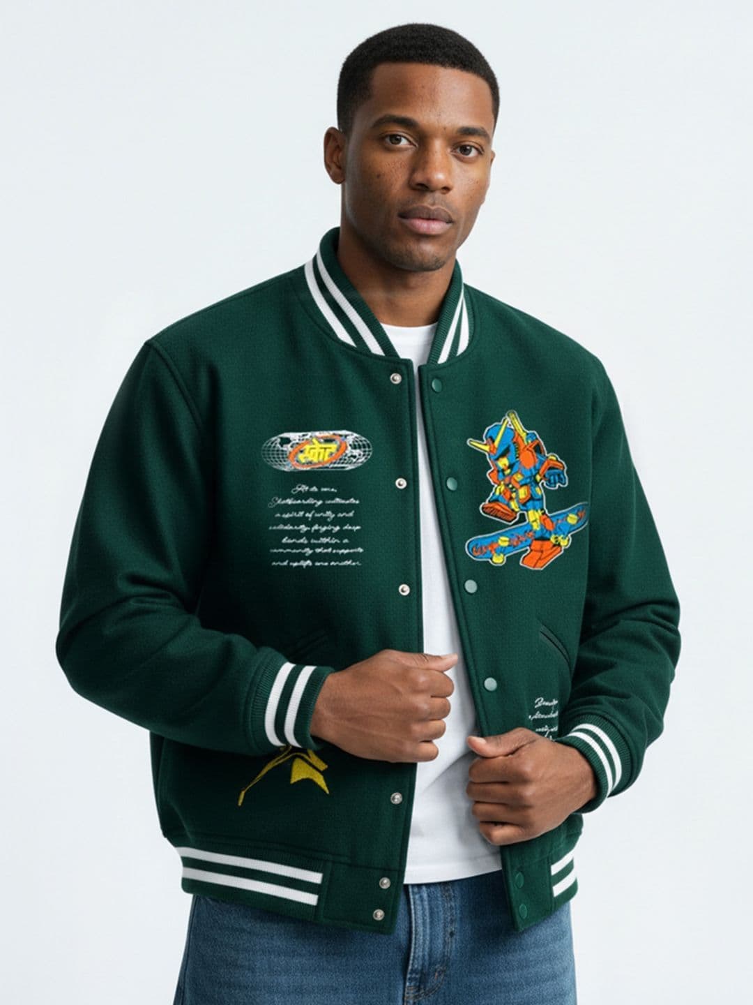 Urban Monkey Unisex Geometric Varsity Jacket with Patchwork - view 1
