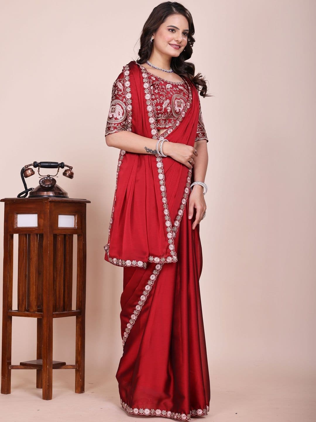 SHRIMAY Ethnic Motifs Embroidered Silk Blend Heavy Work Saree - view 1