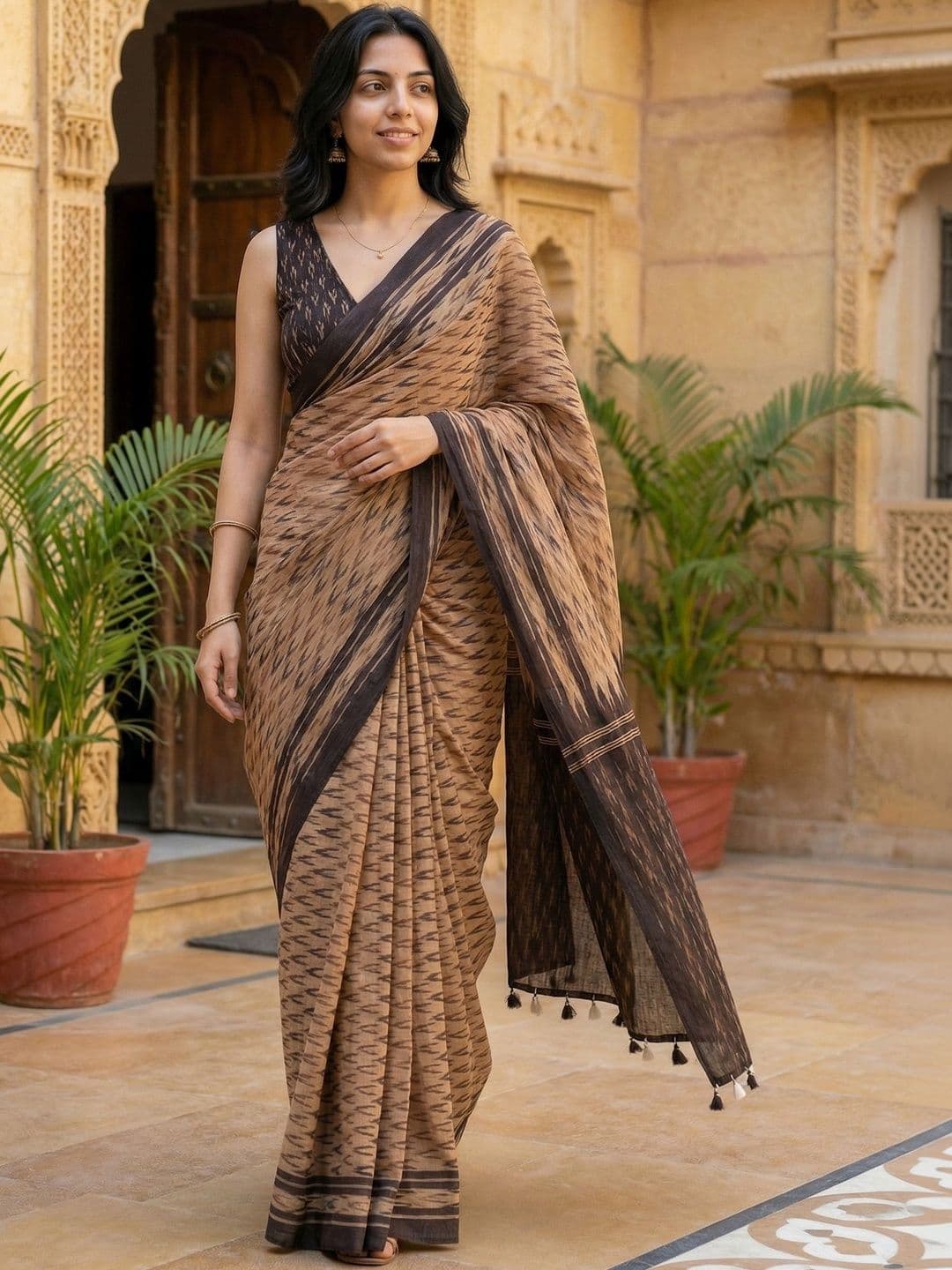 AANVI Abstract Printed Pure Cotton Saree With Blouse - view 1