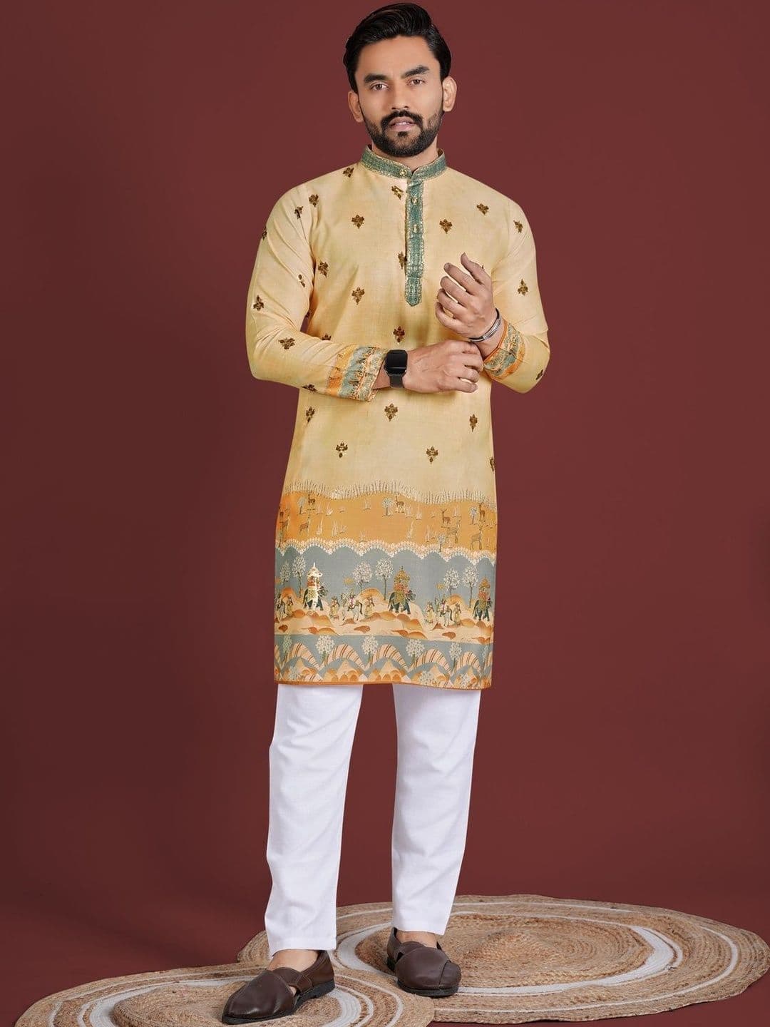 HERE&NOW Men Ethnic Motifs Printed Thread Work Indie Prints Kurta - view 1