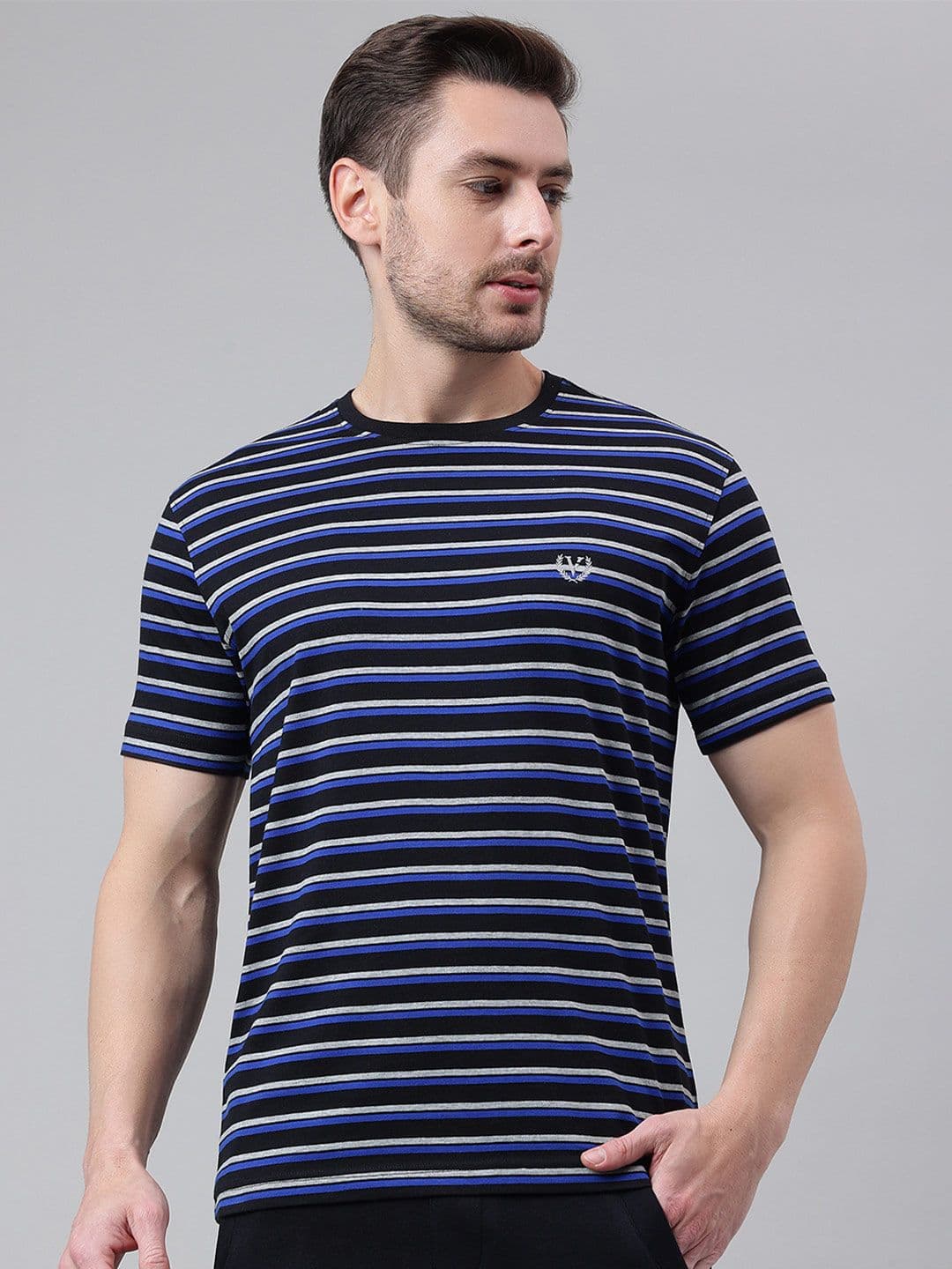 Van Heusen Innerwear Striped Crew Neck Pure Cotton Regular Fit Lounge Tshirts - view 1