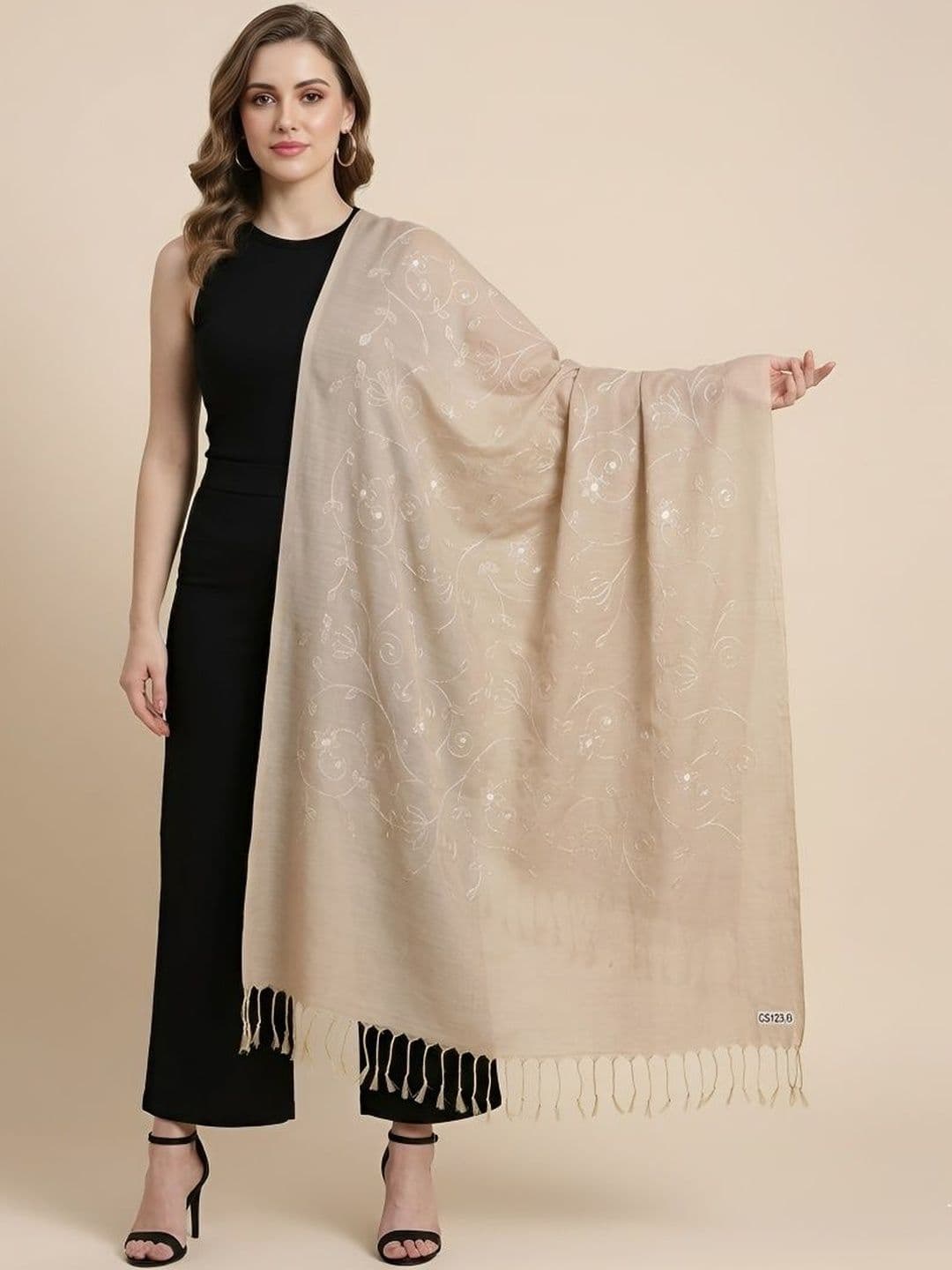 MUFFLY Embroidered Dupatta with Thread Work - view 1