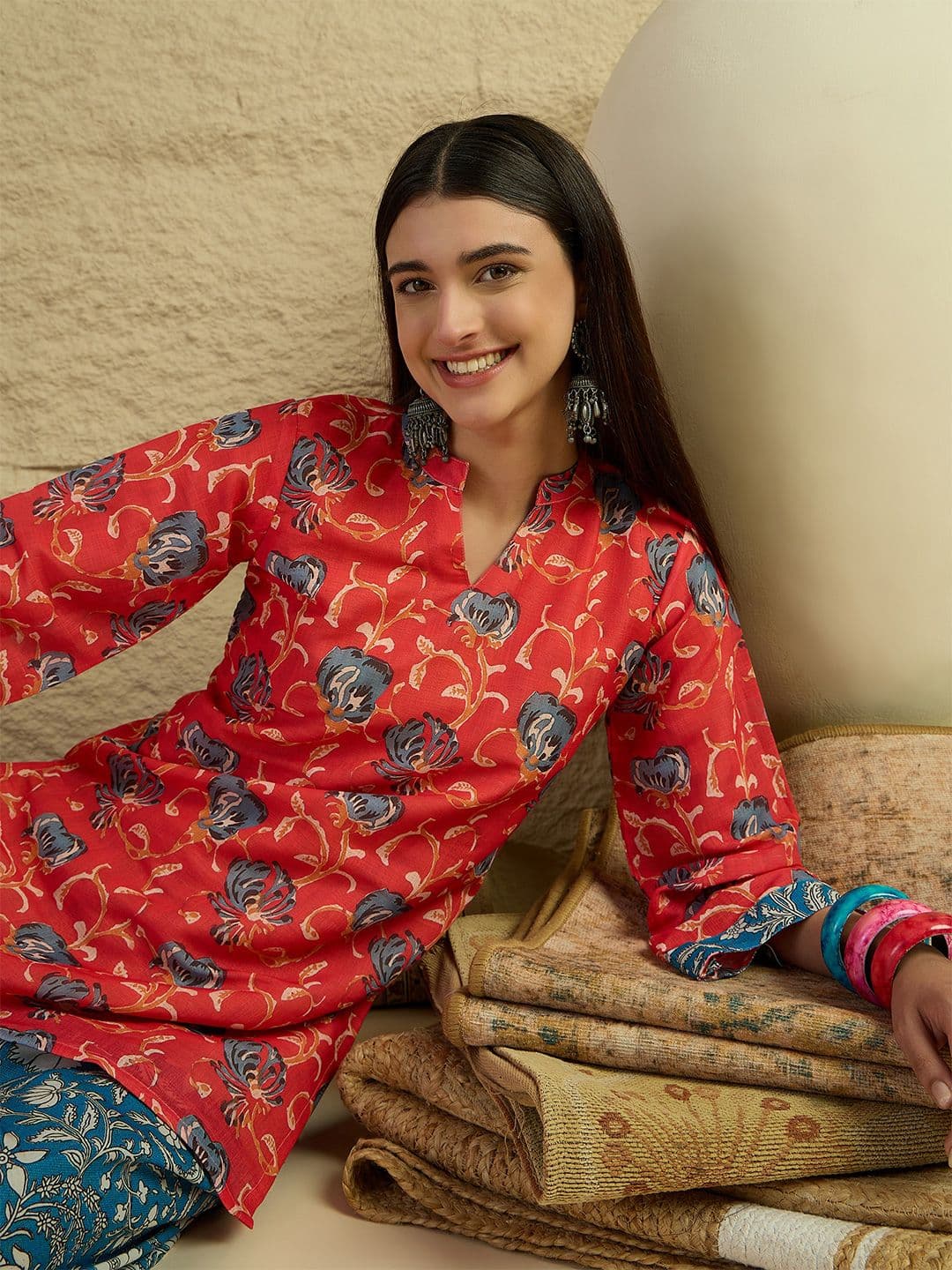 Youthnic Women Floral Printed Regular Linen Kurta with Salwar - view 1