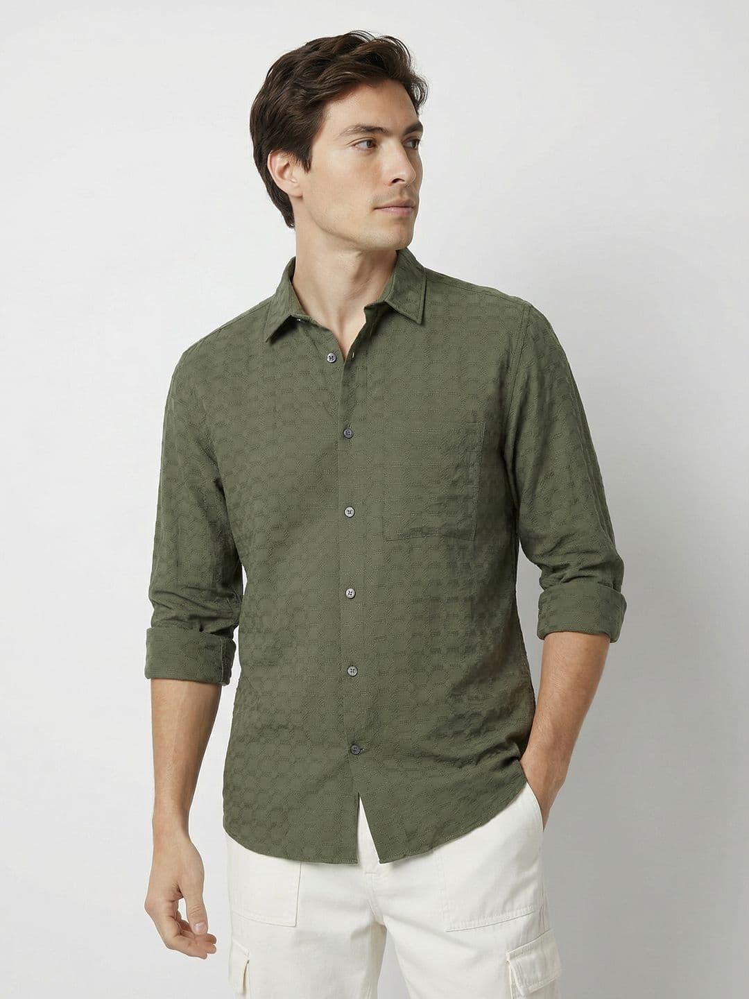 Mast & Harbour Easy Drape Textured Olive Shirt - view 1