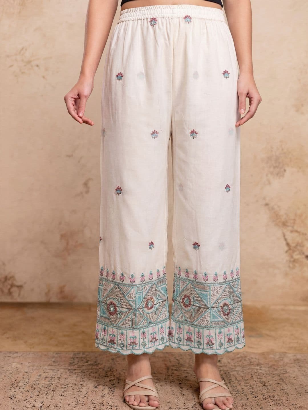 Clora Creation Women Floral Embroidered Cotton Ethnic Palazzos - view 1