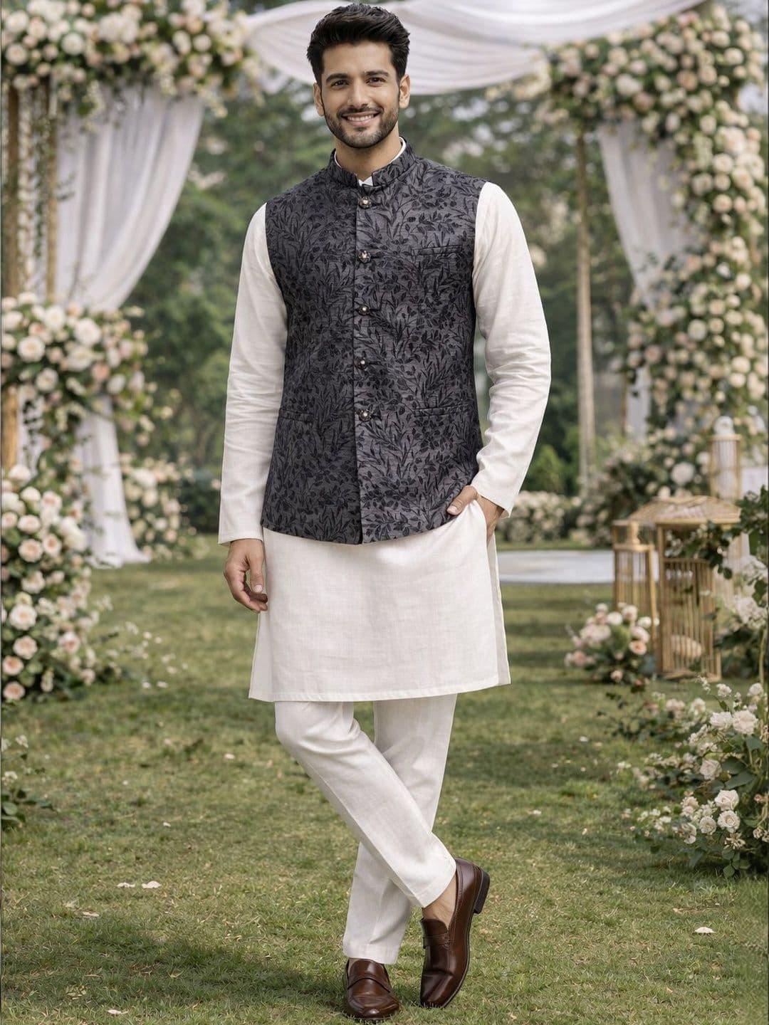 House of Pataudi Woven Design Nehru Jackets - view 1