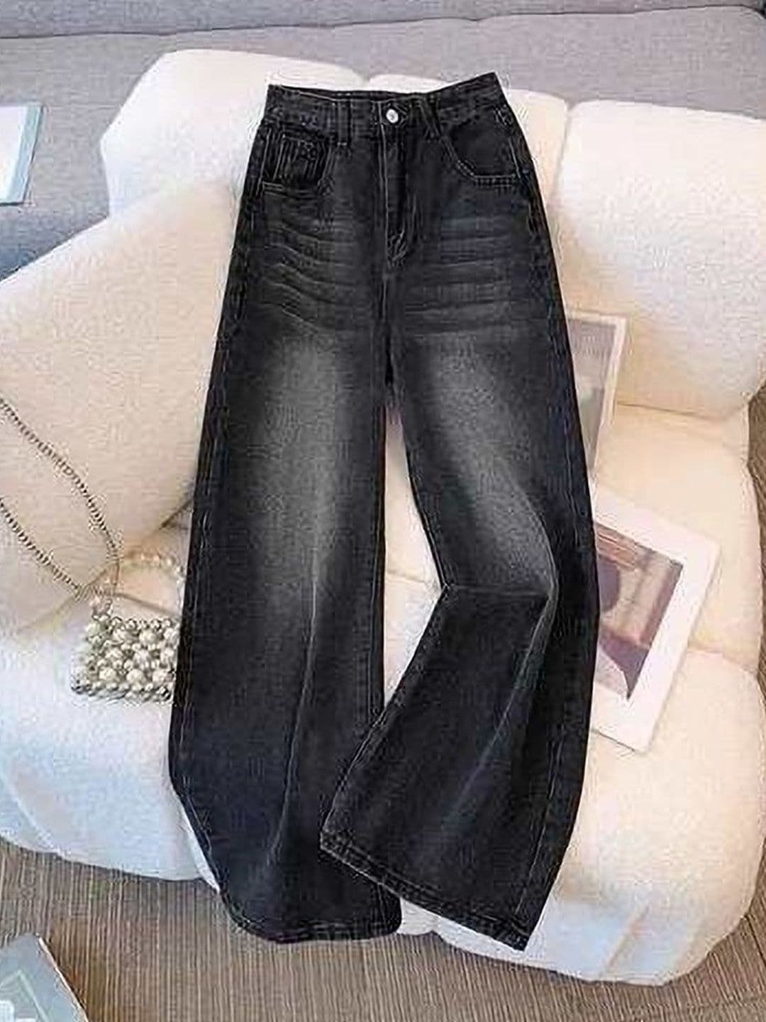 MKCLOTHES Women Wide Leg Mid-Rise Light Fade Jeans - view 1