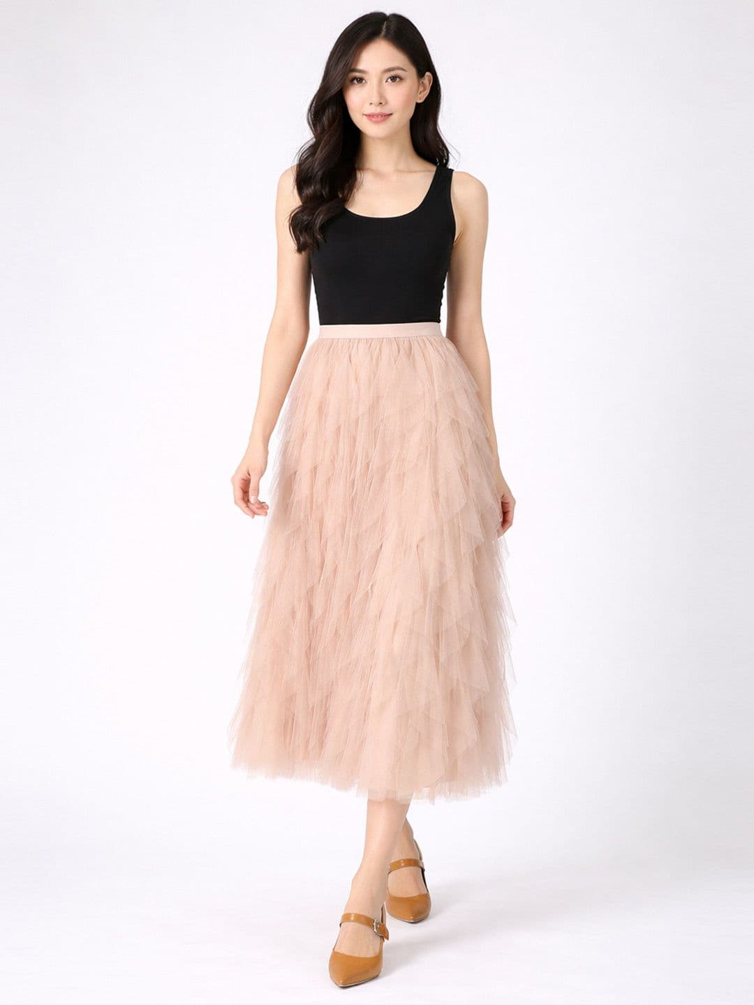 Suo Women Apricot Solid Maxi Skirts - view 1
