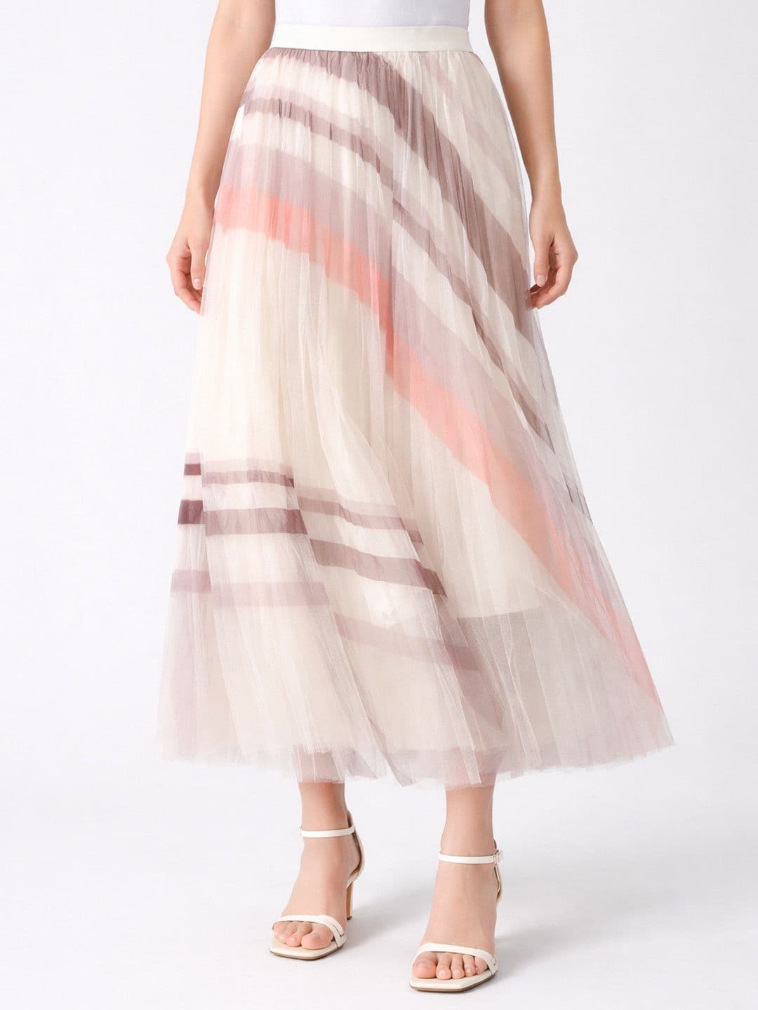 Suo Women Striped Apricot Solid Maxi Skirts - view 1