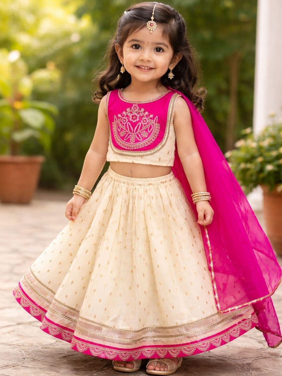 KATRODIYA ENTERPRISE Girls Embroidered Thread Work Foil Print Ready to Wear Lehenga & Blouse With Dupatta - view 1