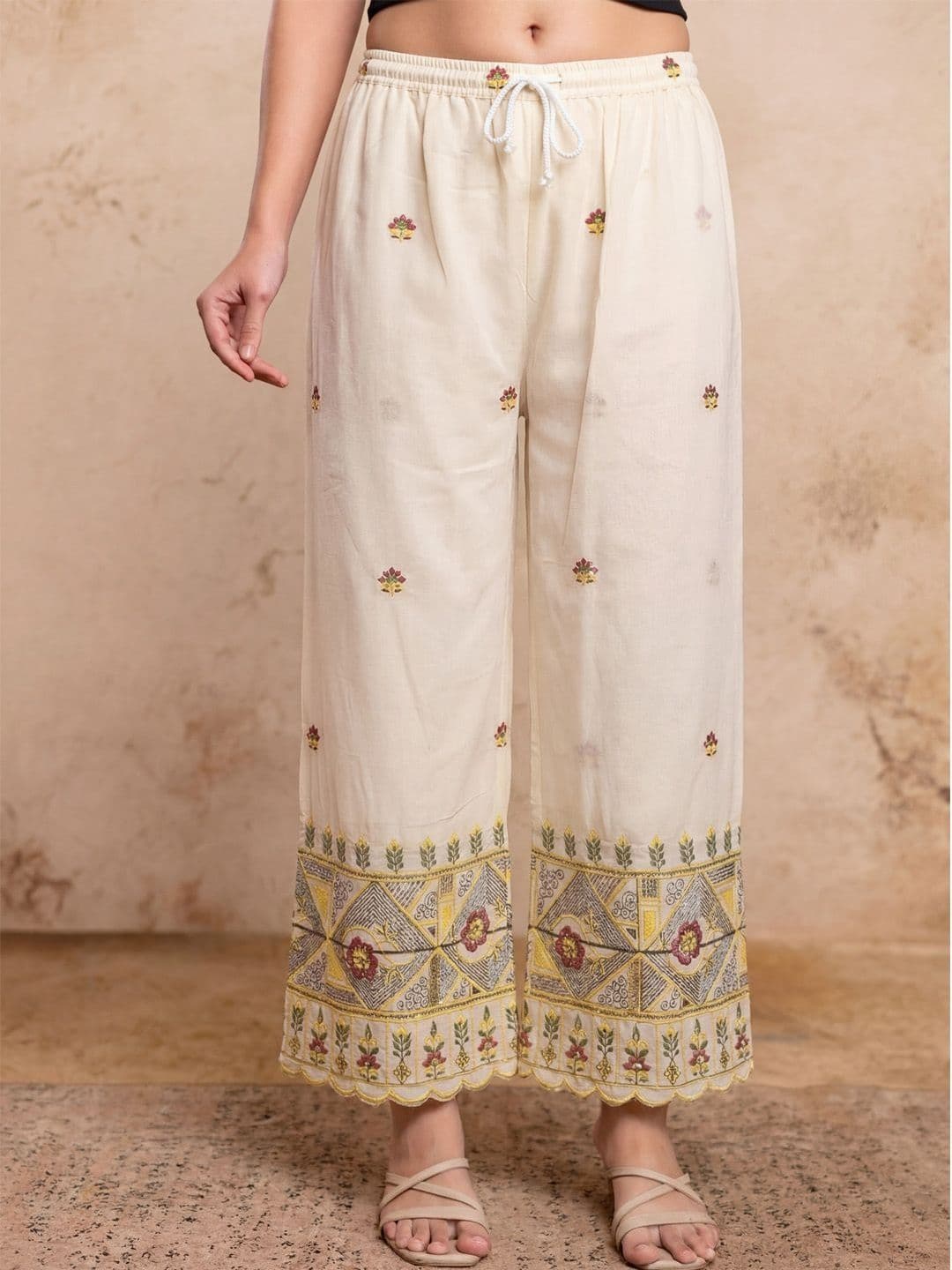 Clora Creation Women Floral Embroidered Cotton Ethnic Palazzos - view 1