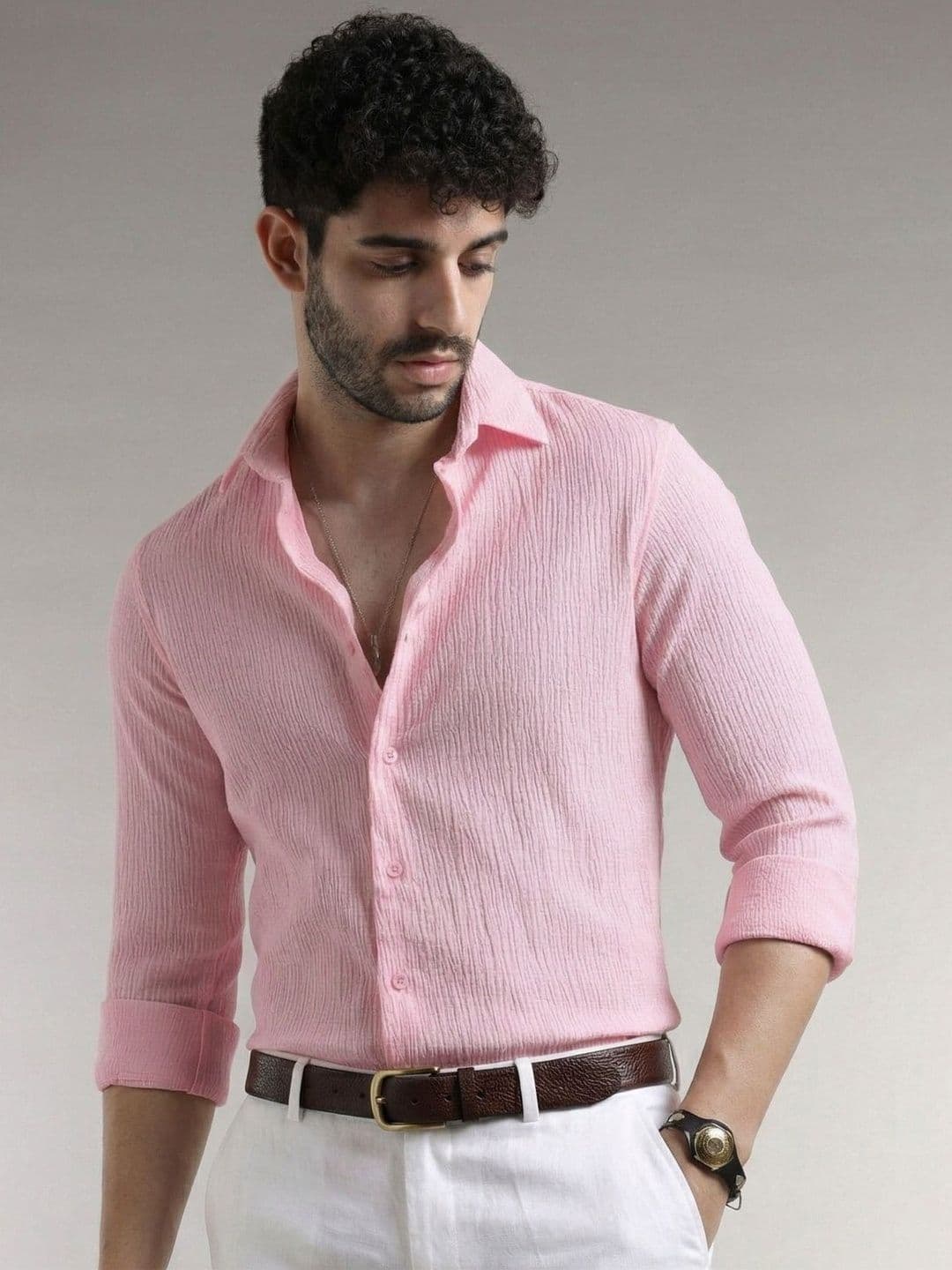 MARMIC FAB Men Classic Textured Spread Collar Shirt - view 1